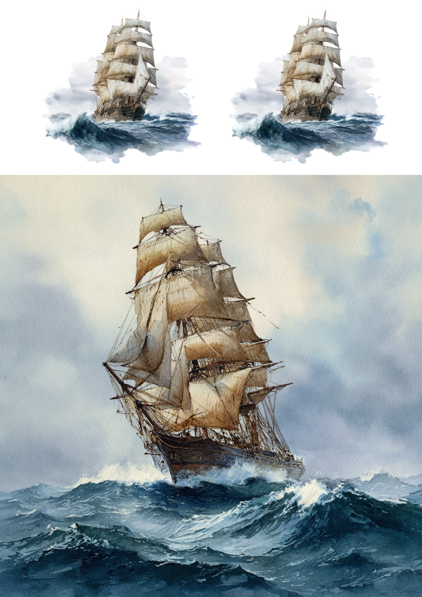 Sticker Sheet / Greeting Card – Medieval Sailing Ship Collage Cat. No. 4868