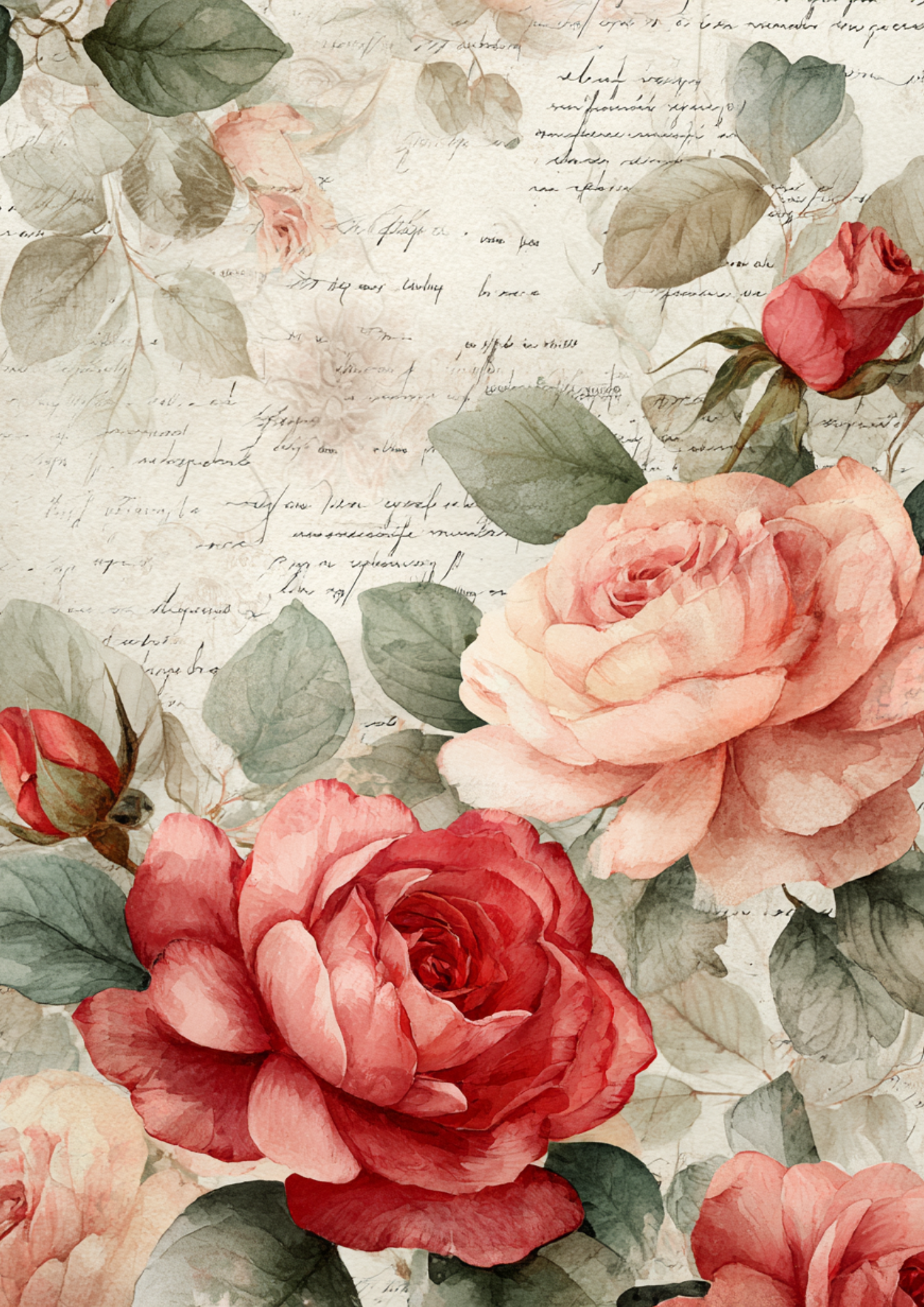 Sticker Sheet / Greeting Card – Vintage Roses Background Cat. No. 4875
