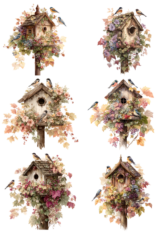 Sticker Sheet – Romantic Birdhouses Vintage Collage Cat. No. 4882