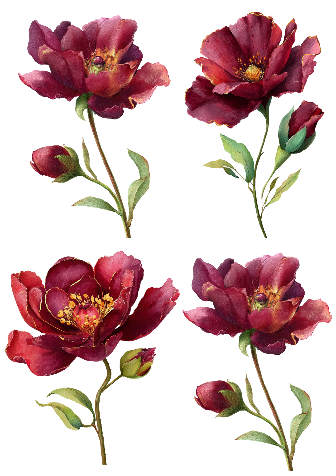 Sticker Sheet / Greeting Card – Abstract Burgundy Flowers Collage Cat. No. 4890