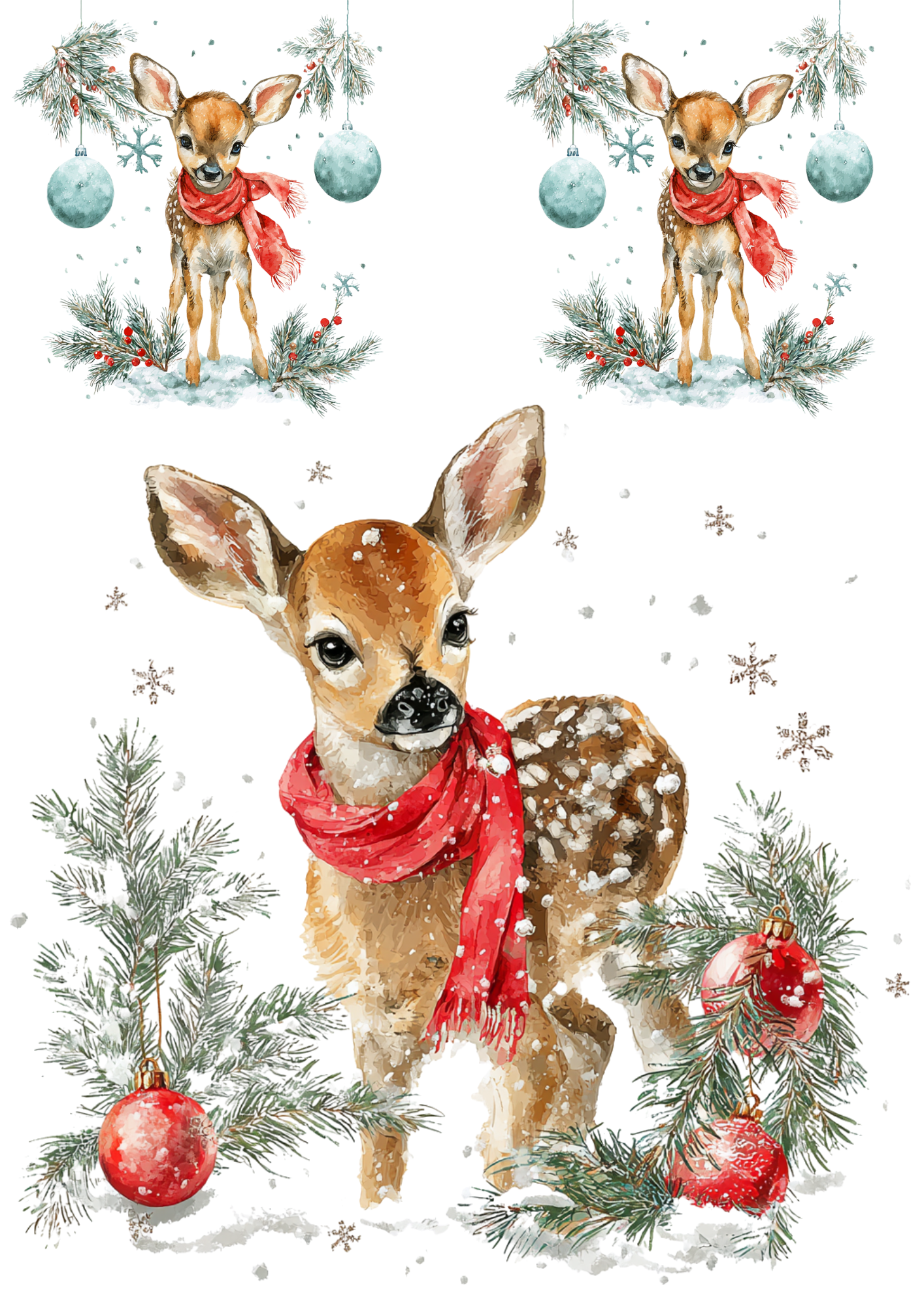 Sticker Sheet / Greeting Card – Christmas Deer Collage Cat. No. 4895