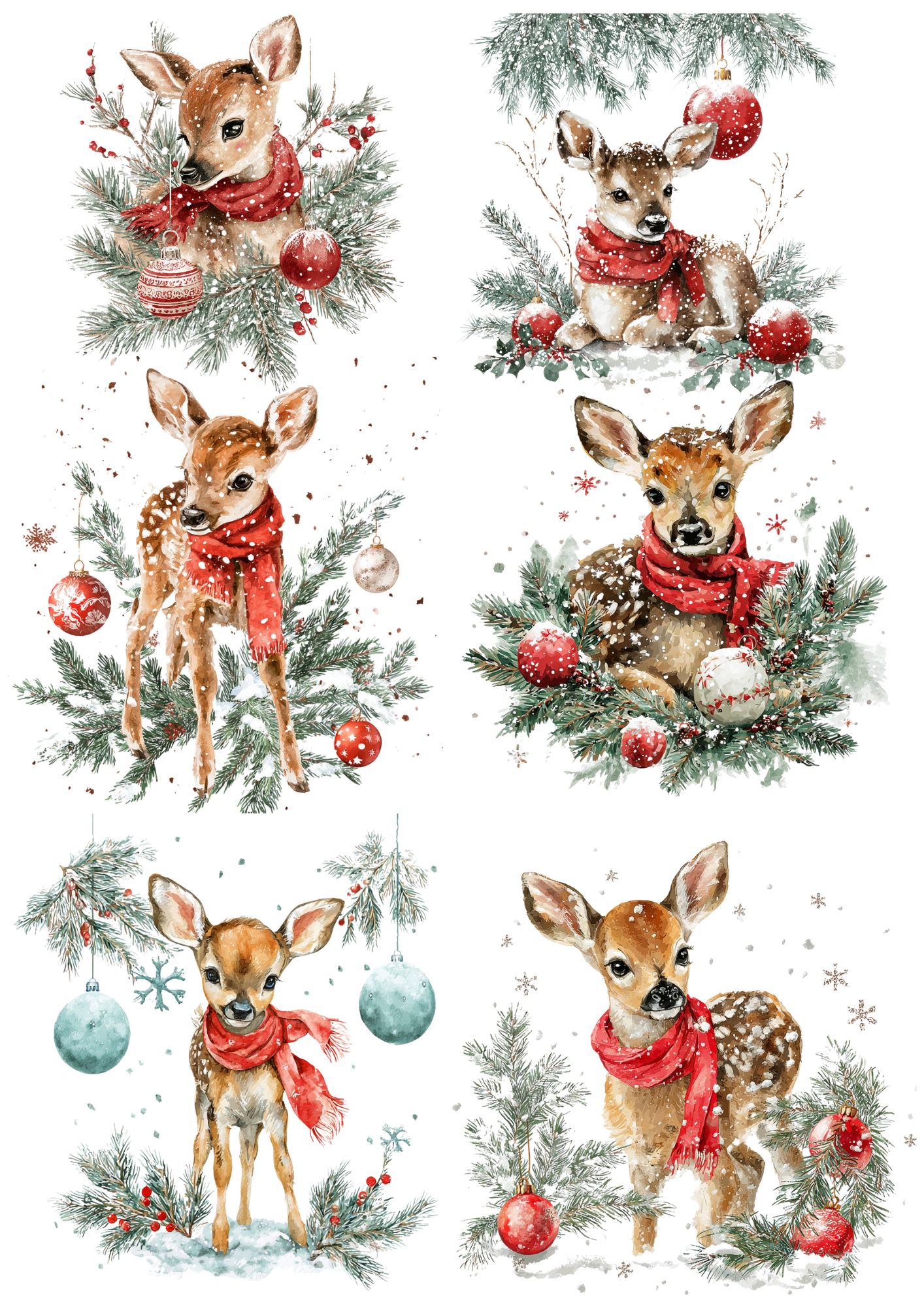 Sticker Sheet / Greeting Card – Christmas Deer Collage Cat. No. 4896