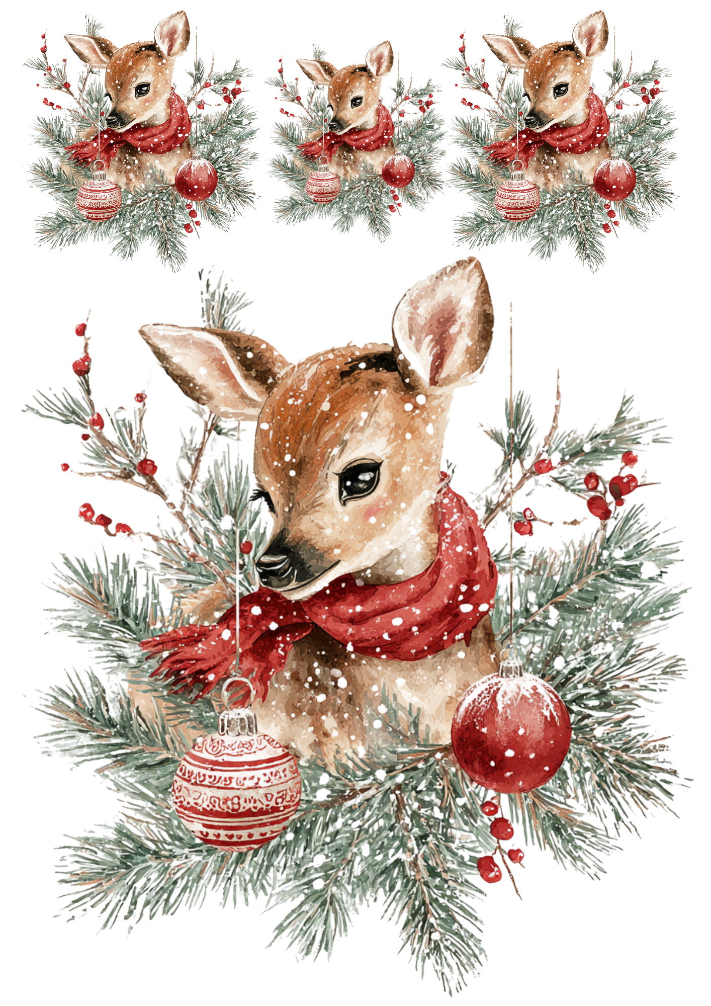 Sticker Sheet / Greeting Card – Christmas Deer Collage Cat. No. 4897
