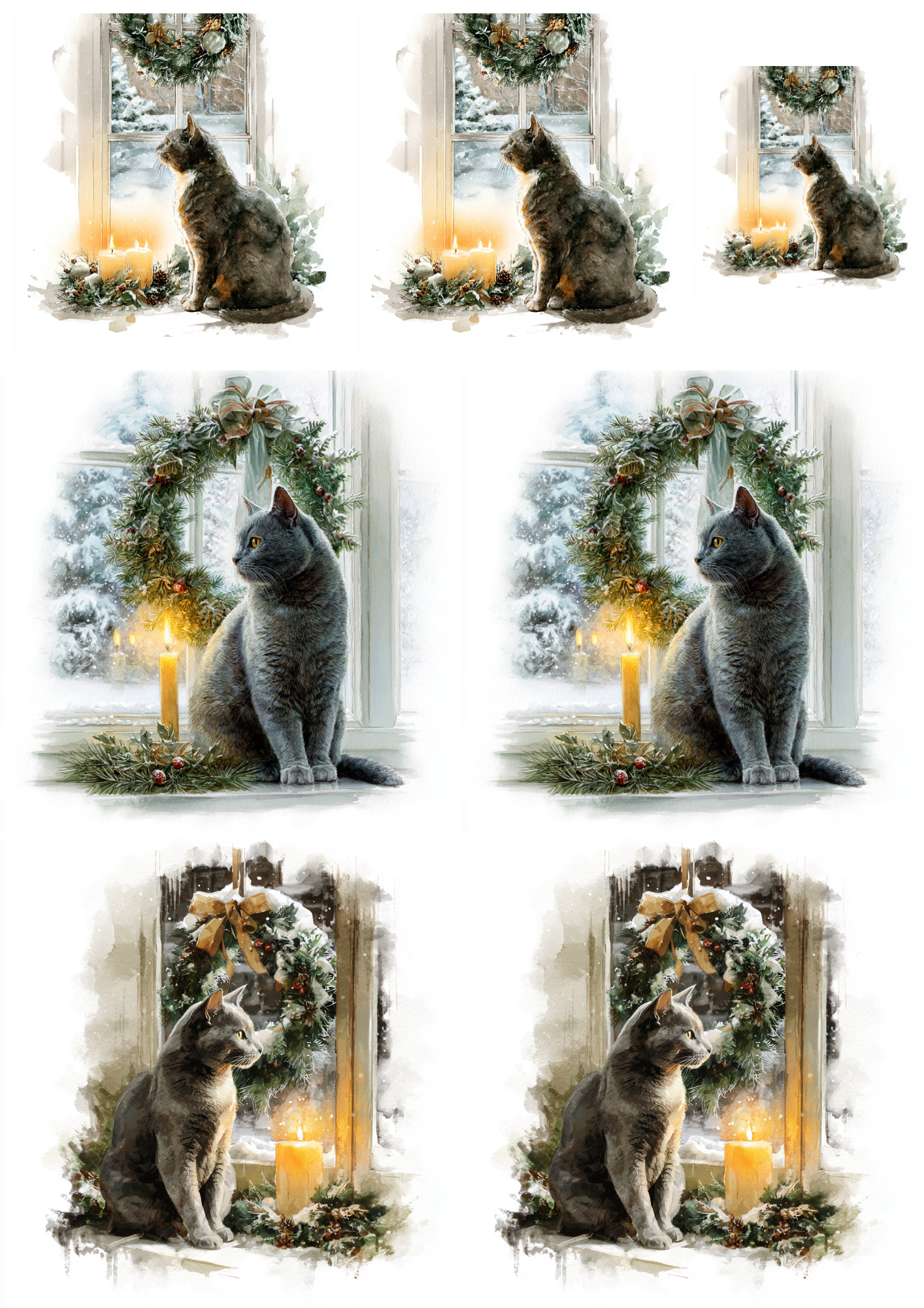 Sticker Sheet / Greeting Card – Christmas Cat On The Windowsill Collage Cat. No. 4902