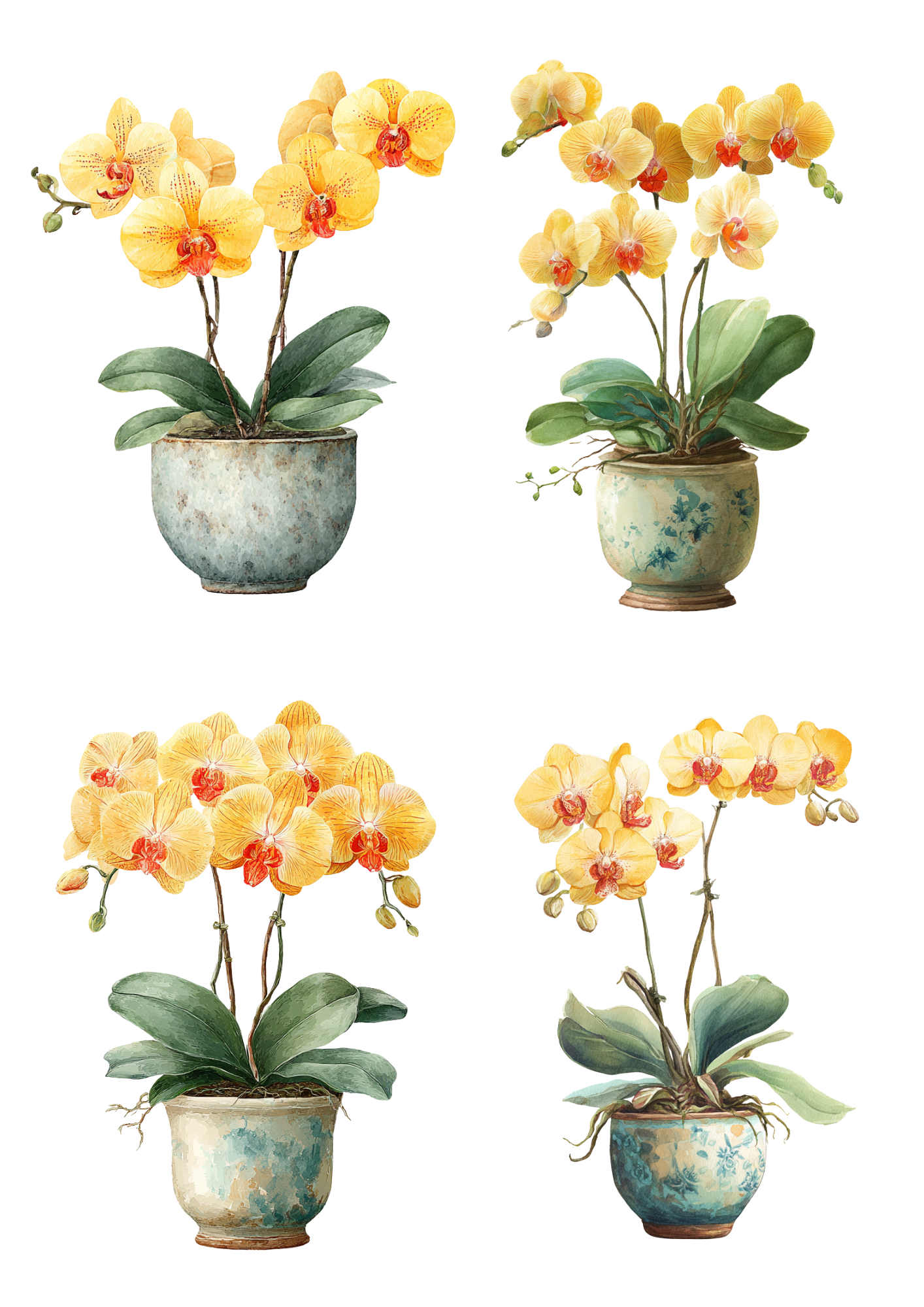 Sticker Sheet / Greeting Card – Yellow Orchid In Pot Collage Cat. No. 4909