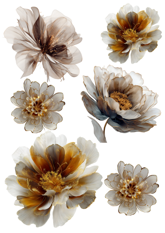 Sticker Sheet Abstract Beige Flower with Gold Elements Collage Cat. No. 4916