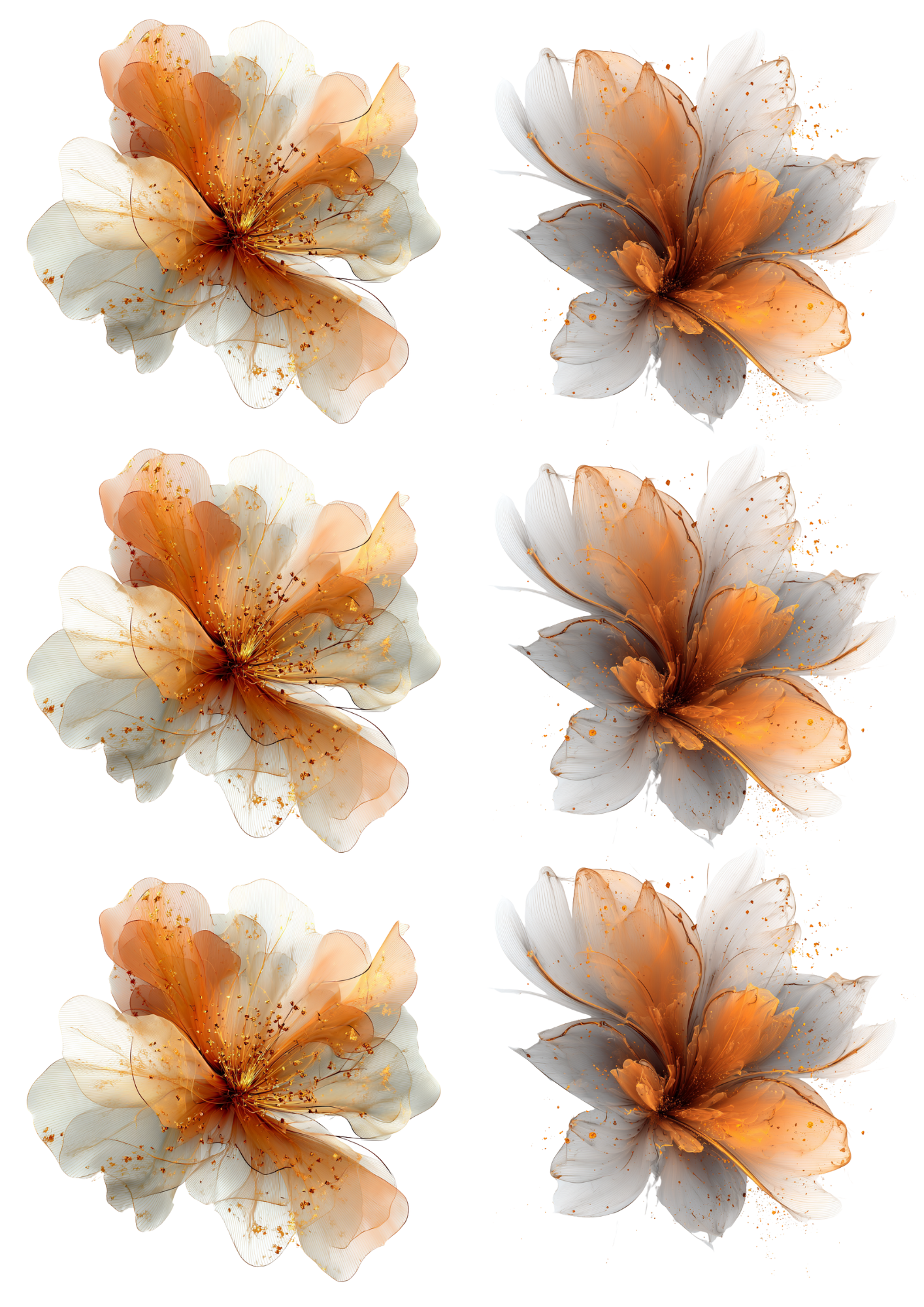 Sticker Sheet / Greeting Card – Abstract Beige Flower with Gold Elements Collage Cat. No. 4917