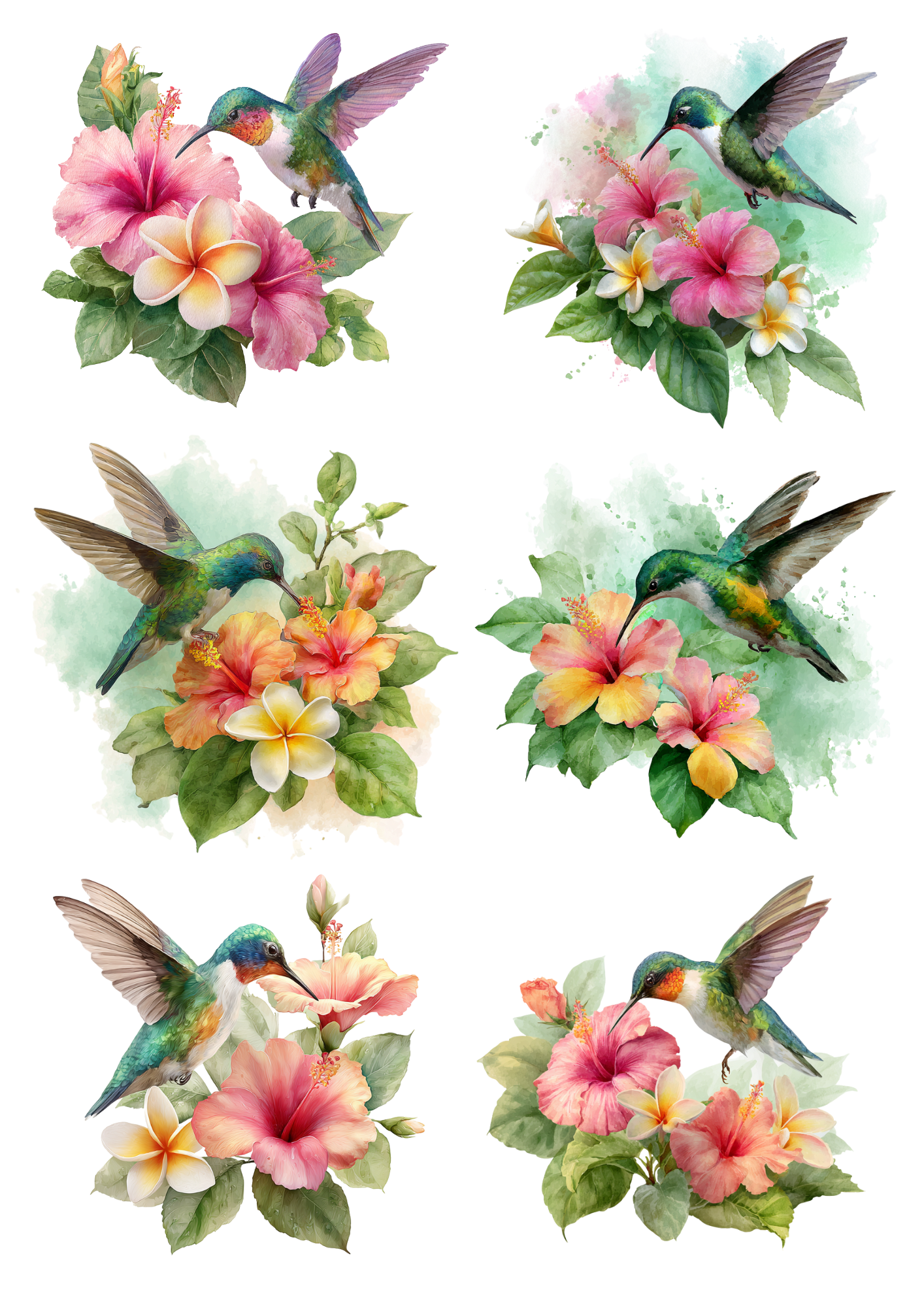 Sticker Sheet / Greeting Card – Hummingbird Over Hibiscus Collage Cat. No. 4919