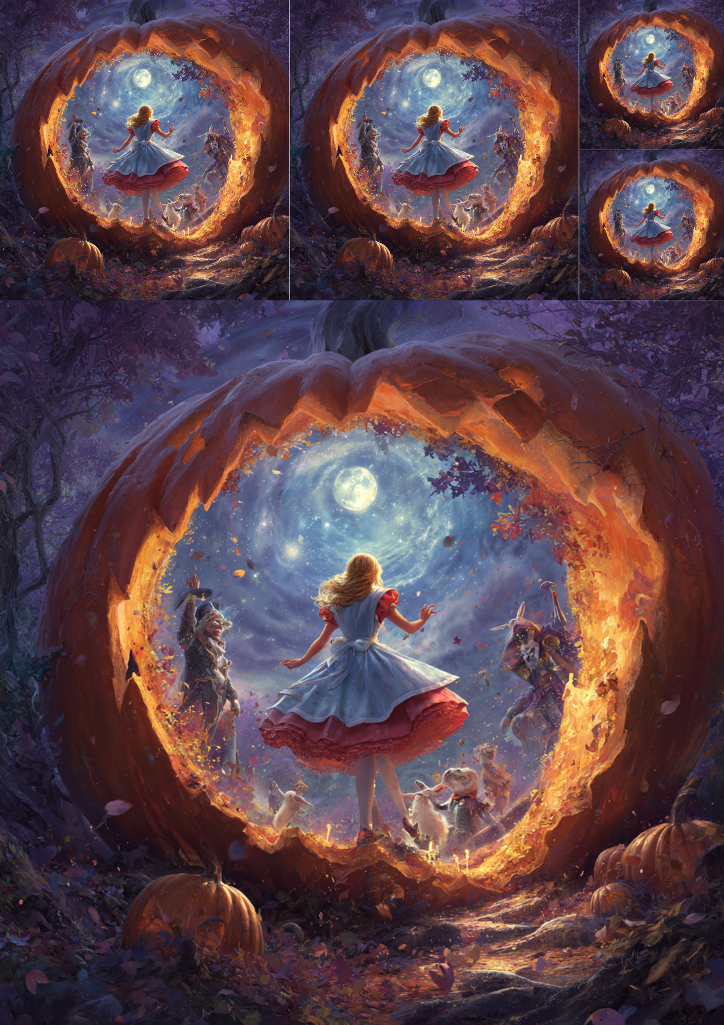 Sticker Sheet / Greeting Card – Fairytale Halloween Pumpkin Portal Collage Cat. No. 4921
