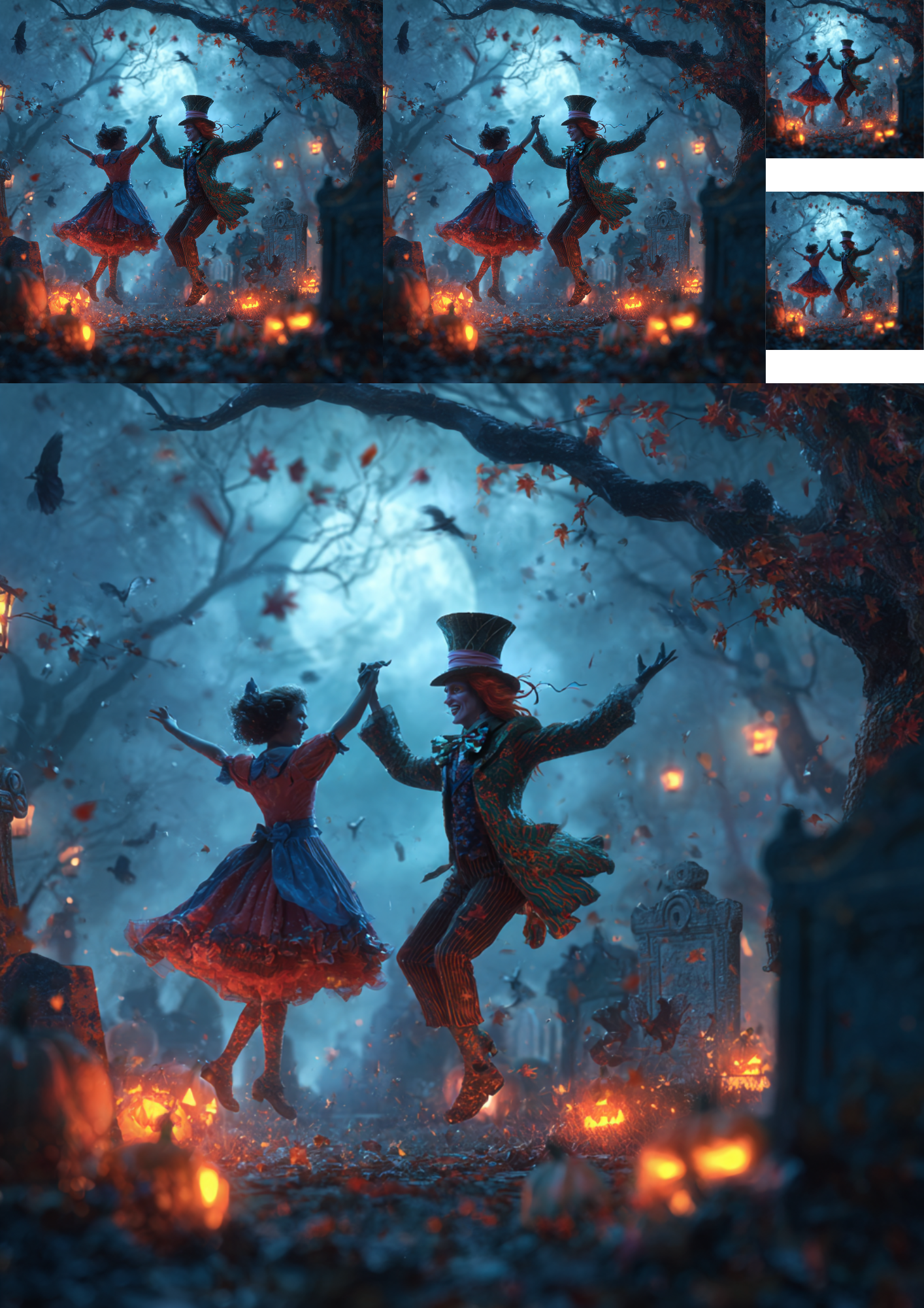 Sticker Sheet – Alice Dancing With The Mad Hatter On Halloween Collage Cat. No. 4924