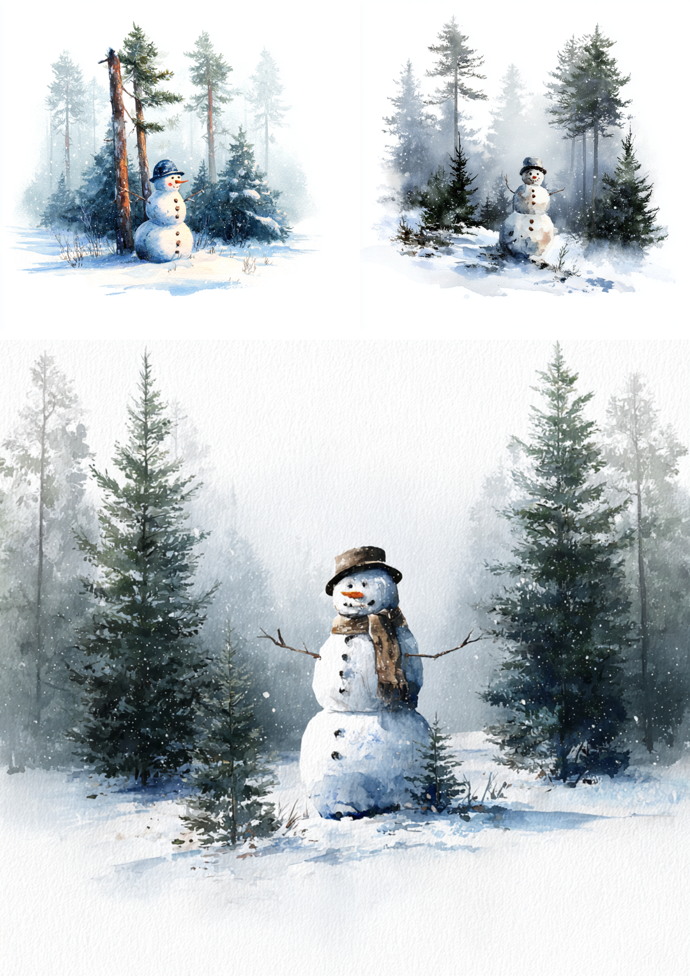 Sticker Sheet / Greeting Card – Snowman In The Forest Collage Cat. No. 4931