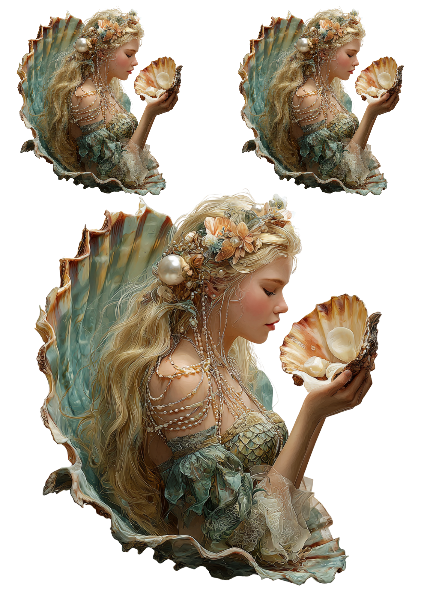 Sticker Sheet / Greeting Card – Mermaid with Shell Collage Cat. No. 4933