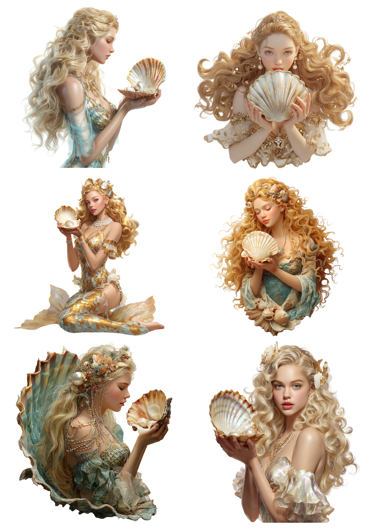 Sticker Sheet / Greeting Card – Mermaid with Shell Collage Cat. No. 4934