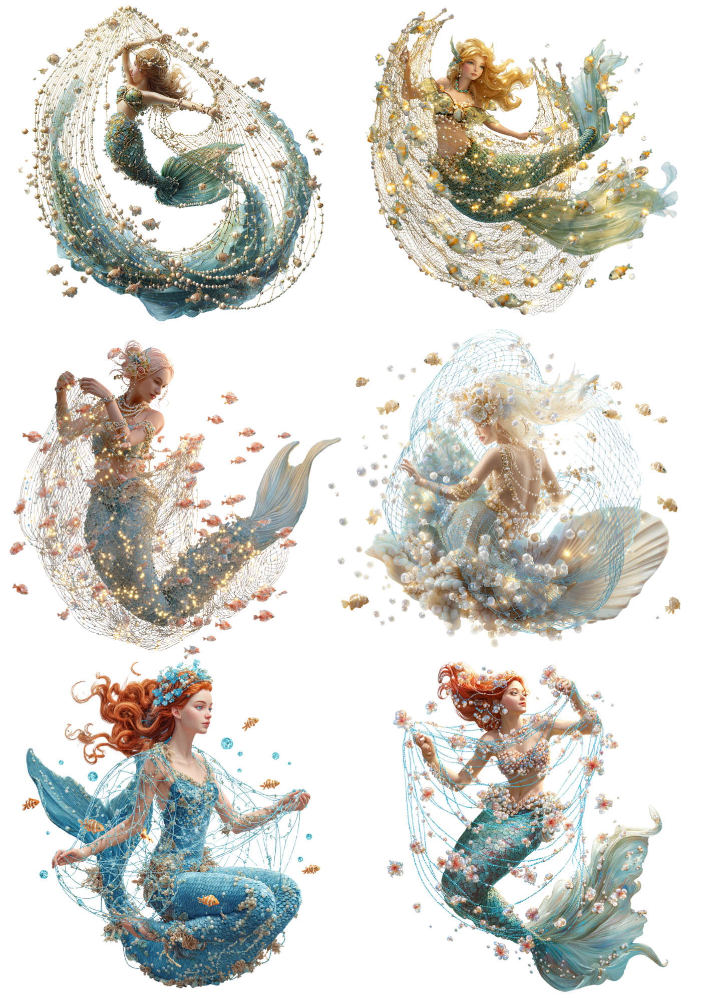 Sticker Sheet / Greeting Card – Mermaids In The Net Collage Cat. No. 4937