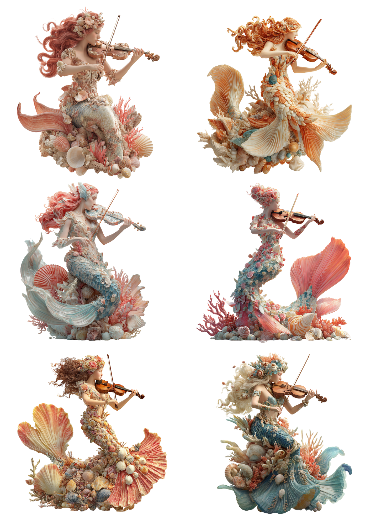 Sticker Sheet / Greeting Card – Mermaid Playing The Violin Collage Cat. No. 4938