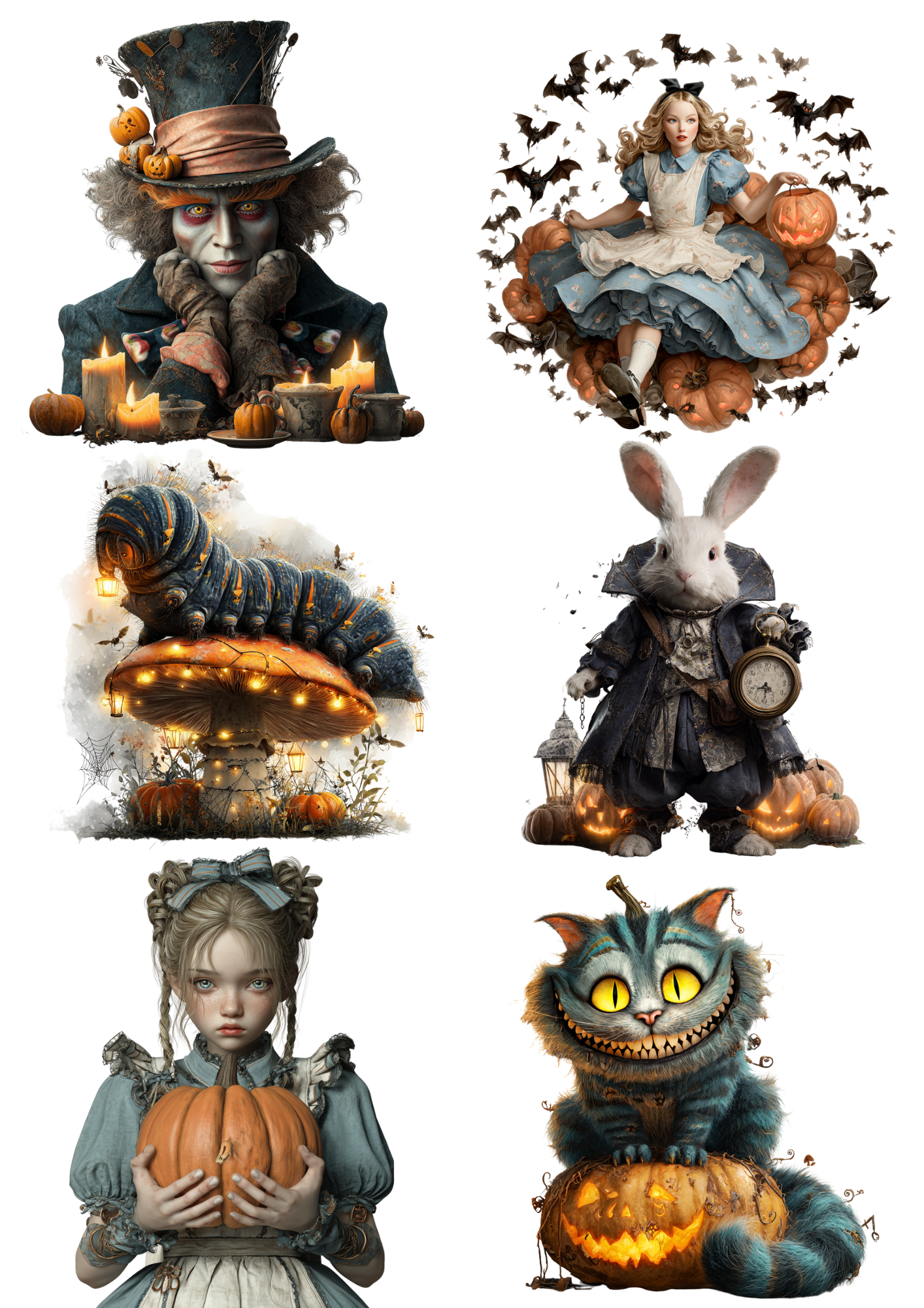 Sticker Sheet – Alice in Wonderland Various Characters Halloween Edition Collage Cat. No. 4939