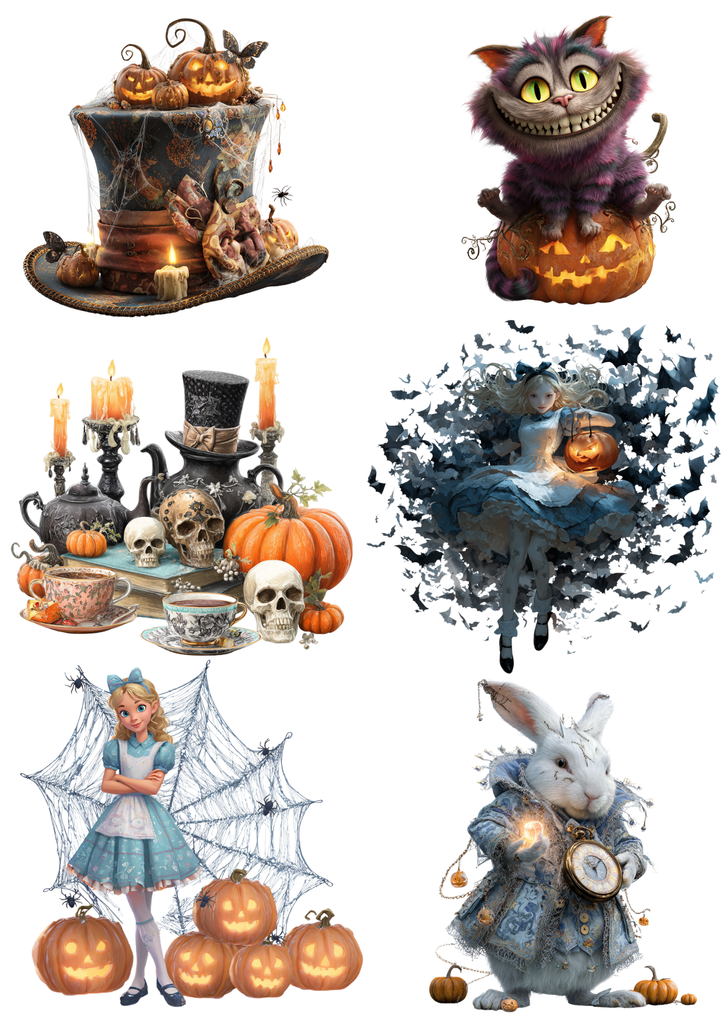Sticker Sheet – Alice in Wonderland Various Characters Halloween Edition Collage Cat. No. 4940