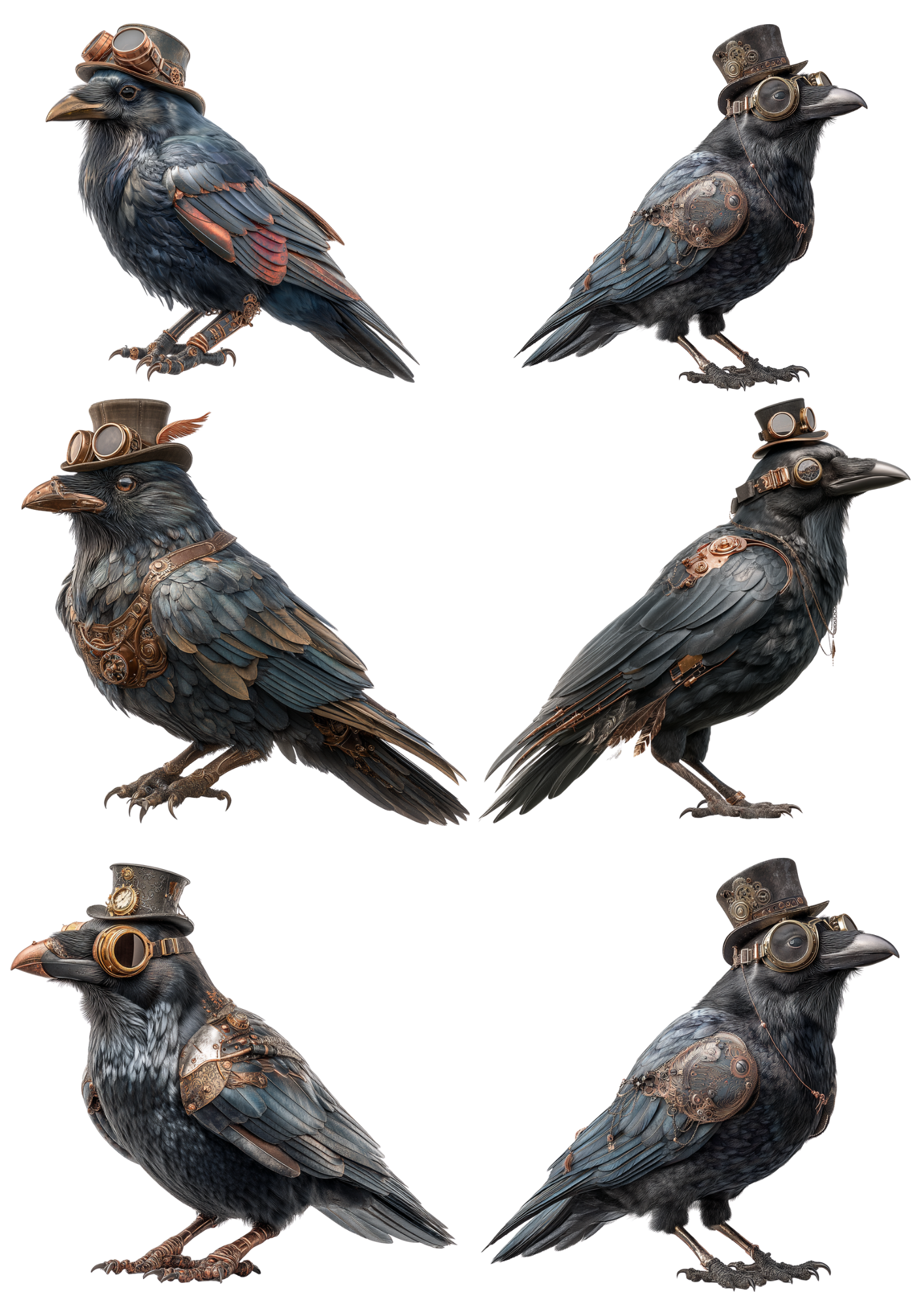 Sticker Sheet / Greeting Card – Raven Steampunk Collage Cat. No. 4960