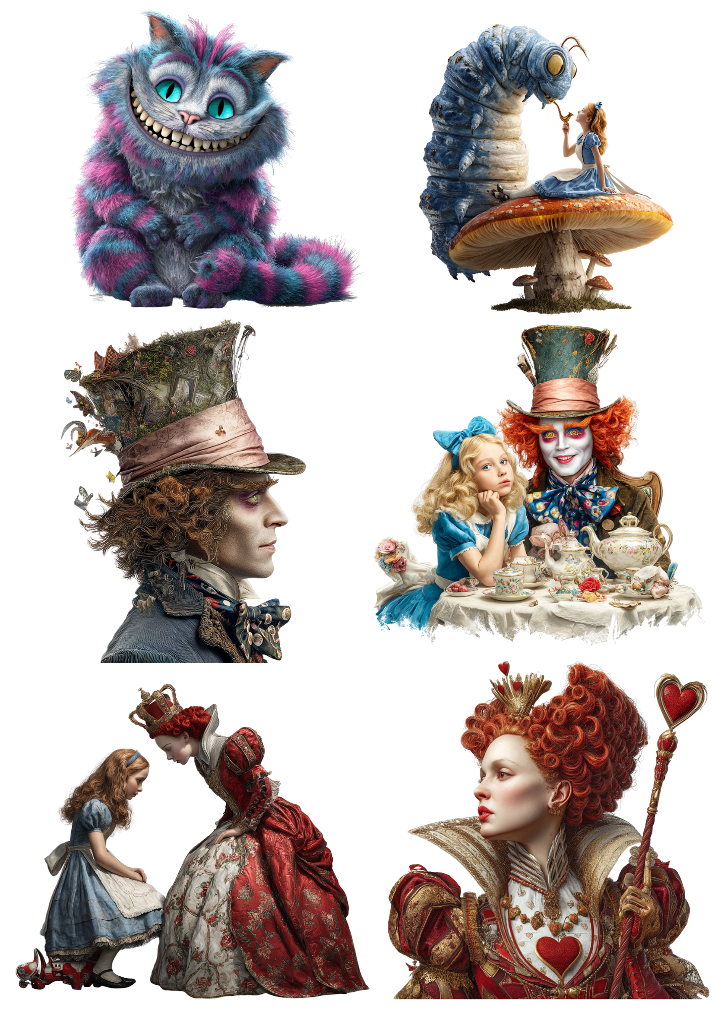 Sticker Sheet / Greeting Card – Alice in Wonderland Various Characters Collage Cat. No. 4966