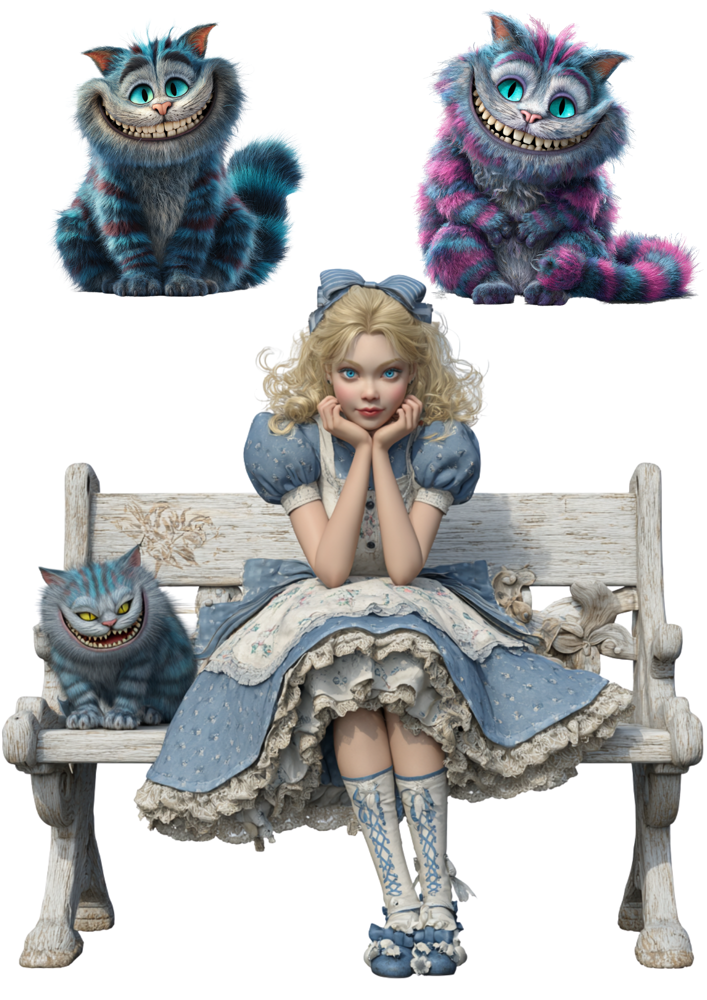 Sticker Sheet / Greeting Card – Alice in Wonderland with Cheshire Cat Collage Cat. No. 4967