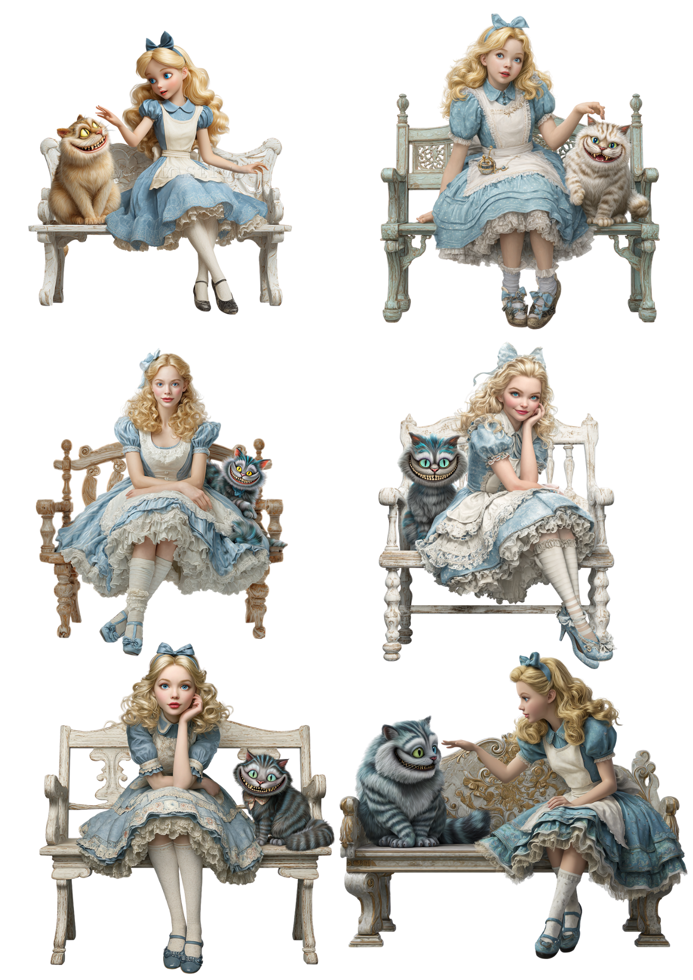 Sticker Sheet / Greeting Card – Alice in Wonderland with Cheshire Cat Collage Cat. No. 4968