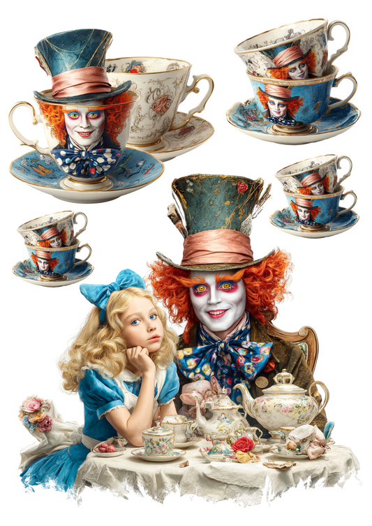 Sticker Sheet – Alice in Wonderland with the Mad Hatter Collage Cat. No. 4969