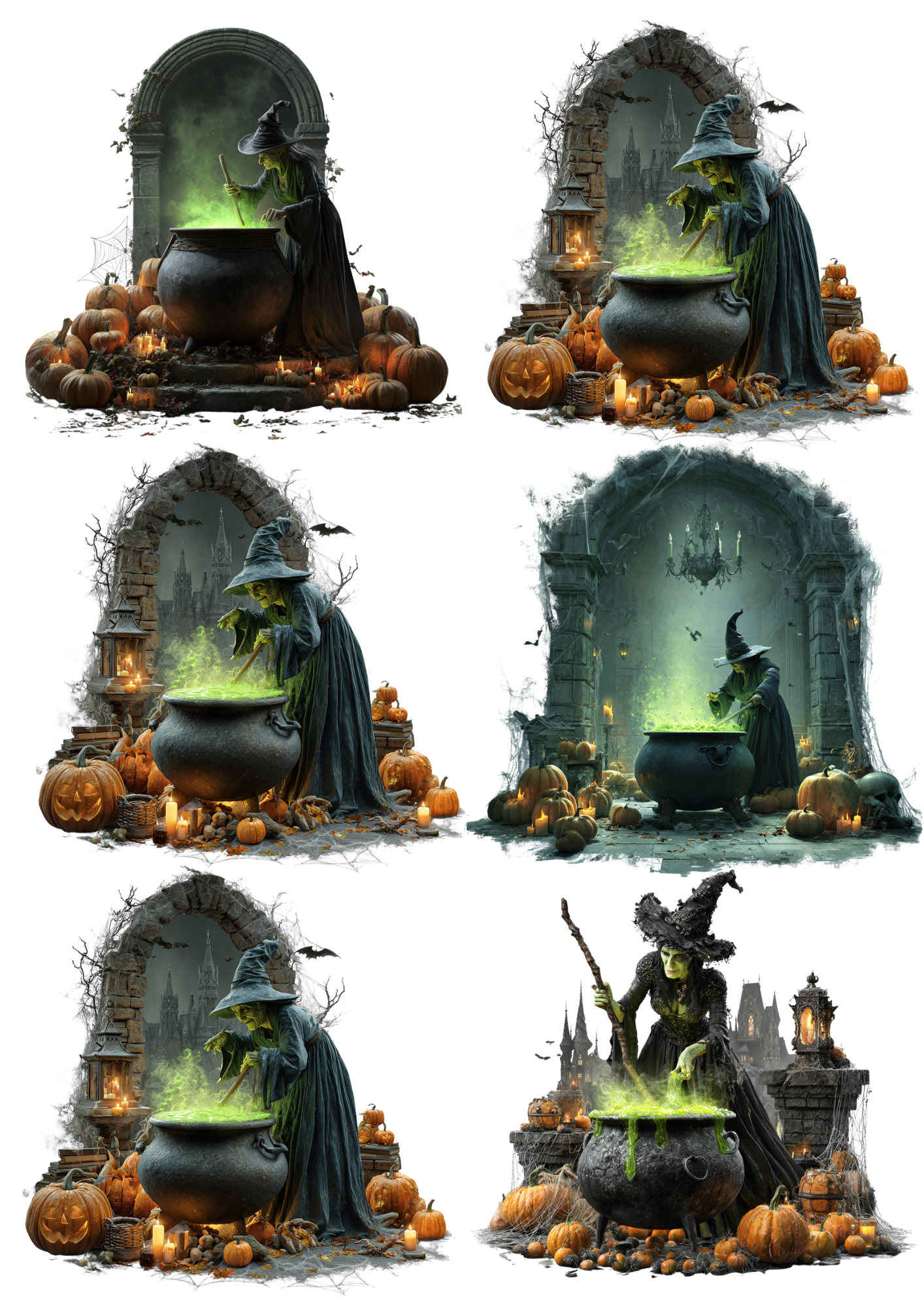 Sticker Sheet / Greeting Card – Witch Over Magic Cauldron Collage Cat. No. 4973
