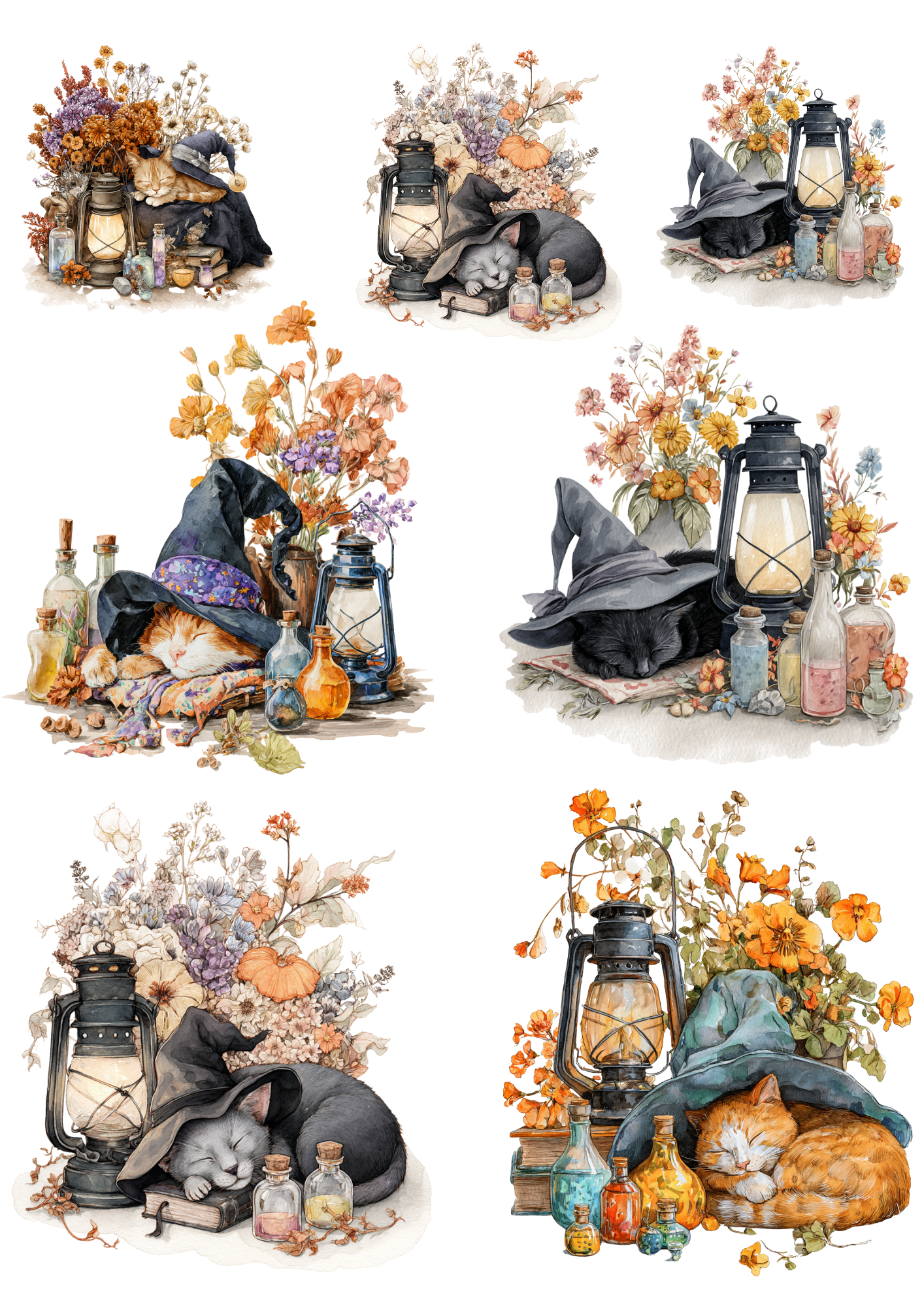 Sticker Sheet / Greeting Card – Halloween Cat Collage Cat. No. 4983