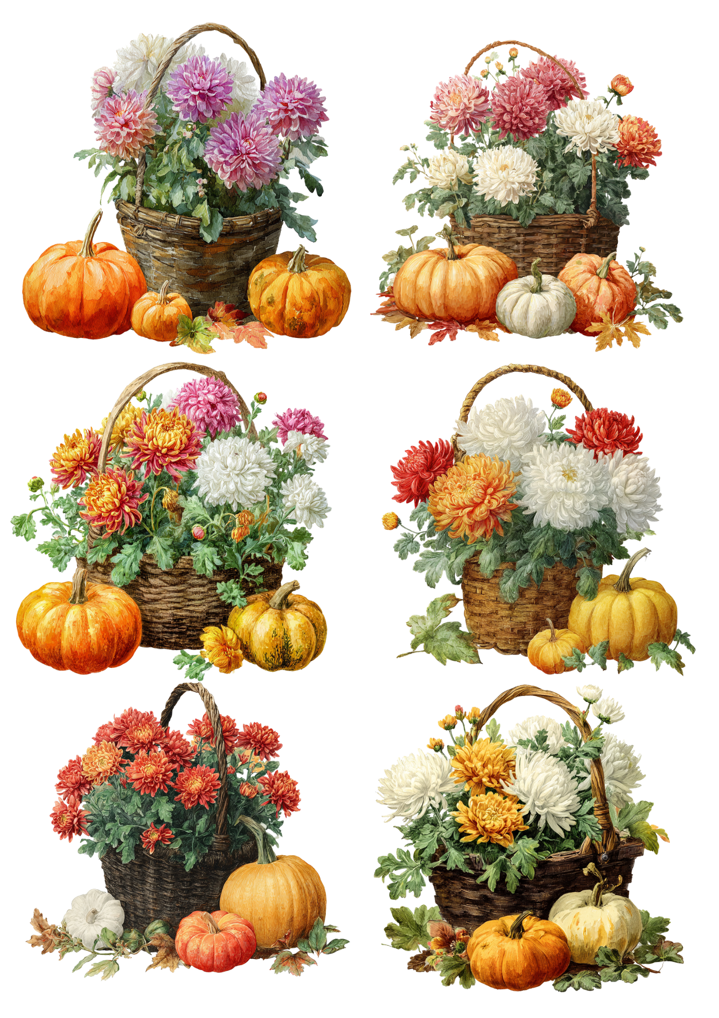 Sticker Sheet / Greeting Card – Pumpkins And Flower Bouquet Collage Cat. No. 4988