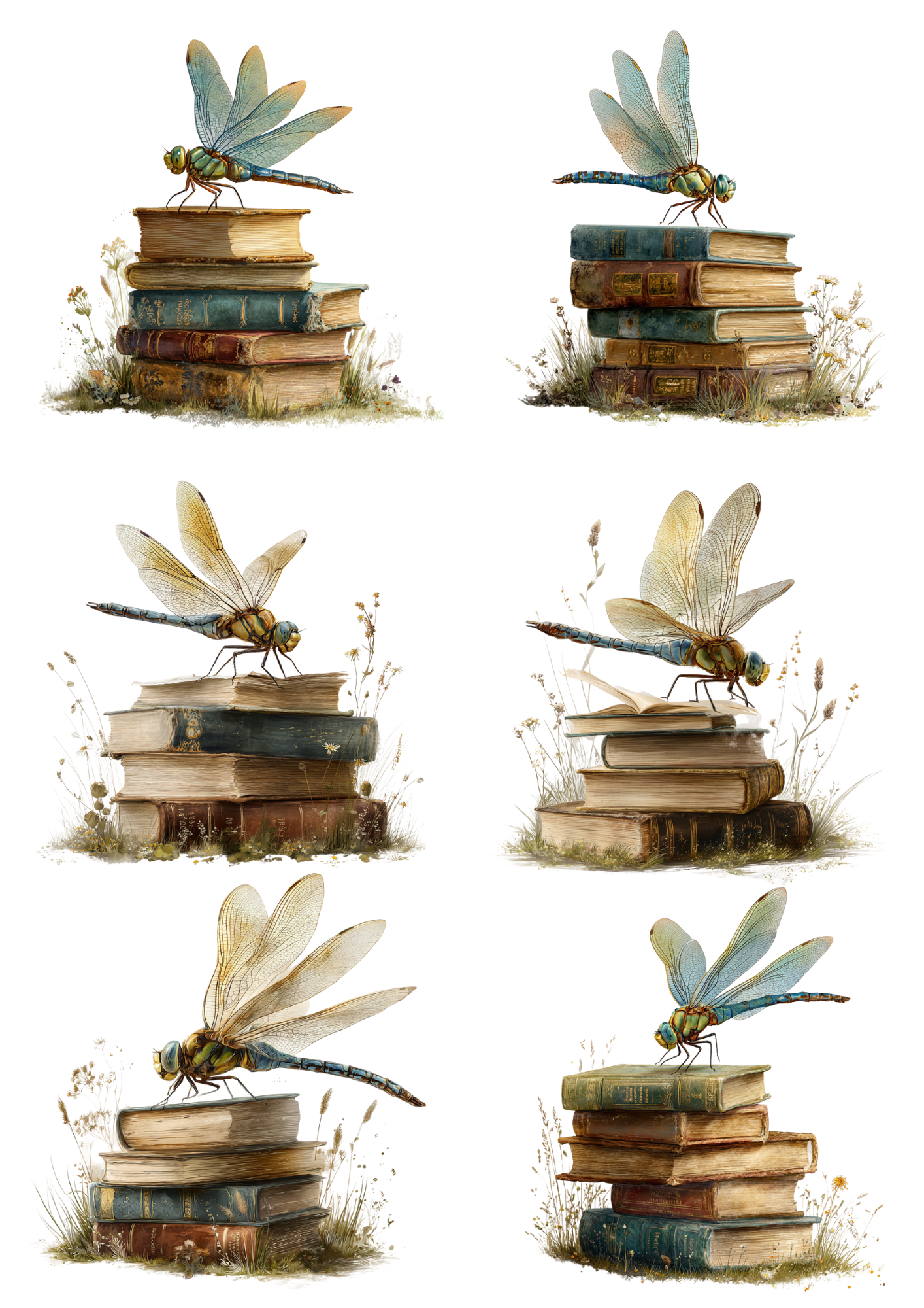 Sticker Sheet / Greeting Card – Dragonfly On Books Collage Cat. No. 4989