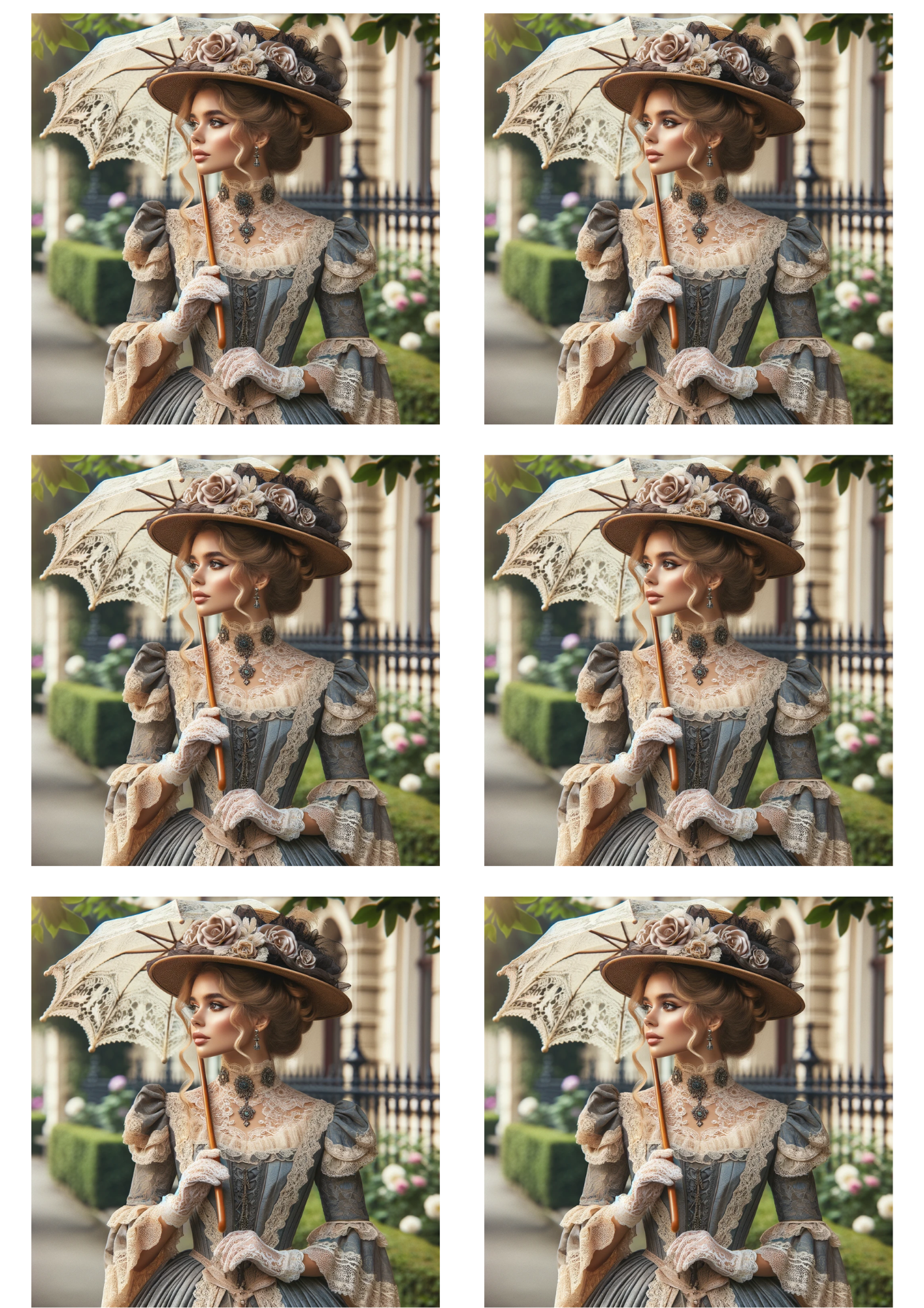 Sticker Sheet / Greeting Card – Victorian Woman with Umbrella Collage Cat. No. 4996