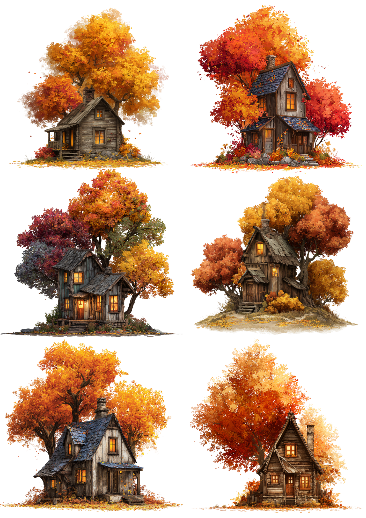 Sticker Sheet / Greeting Card – Autumn Wooden House Collage Cat. No. 5006