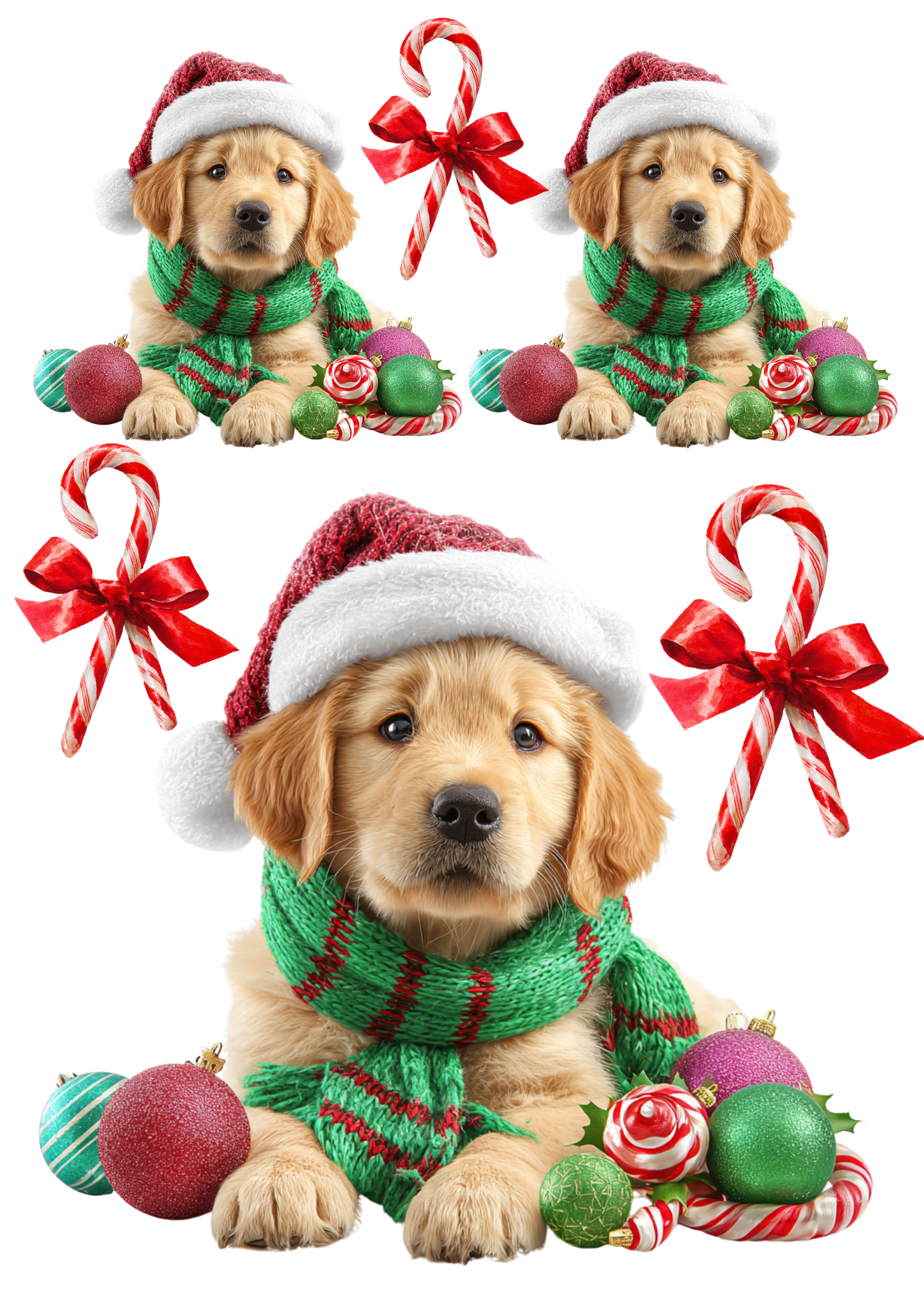 Sticker Sheet / Greeting Card – Labrador In Christmas Hat Collage Cat. No. 5013