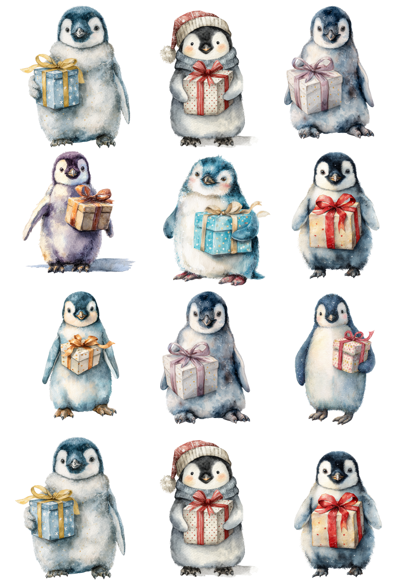 Sticker Sheet / Greeting Card – Penguins In Christmas Costumes Collage Cat. No. 5023
