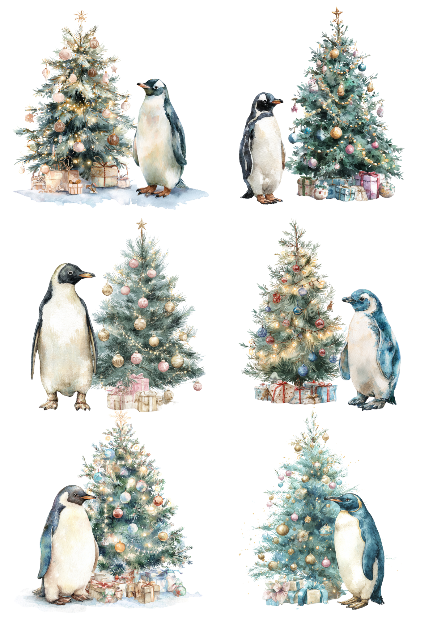 Sticker Sheet / Greeting Card – Penguins With Christmas Tree Collage Cat. No. 5024