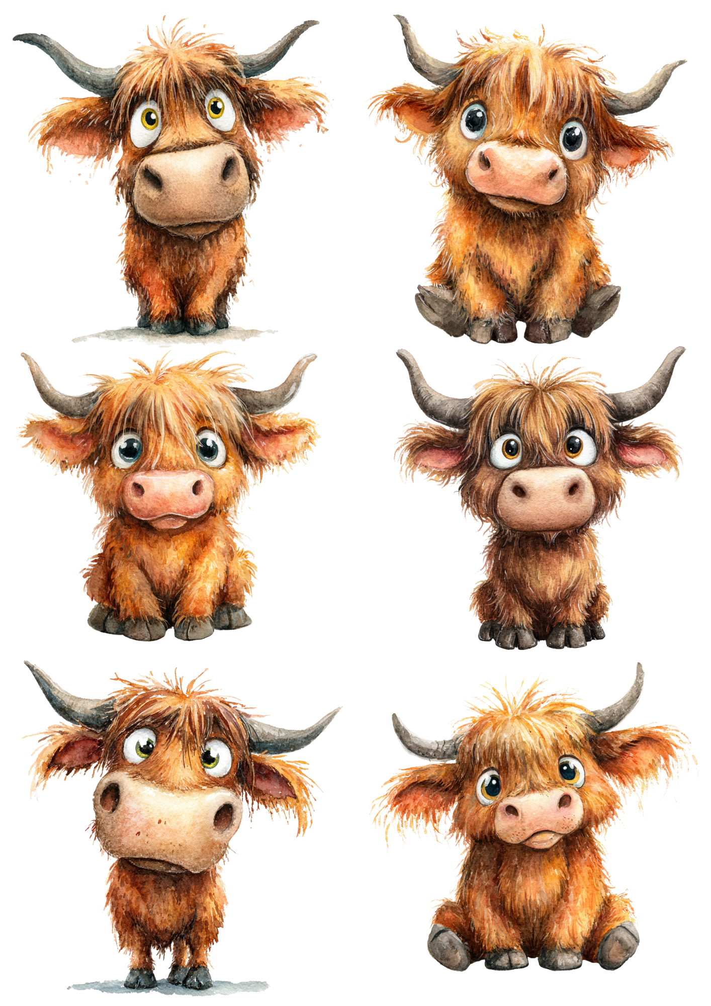 Sticker Sheet / Greeting Card – Young Highland Cow Collage Cat. No. 5029