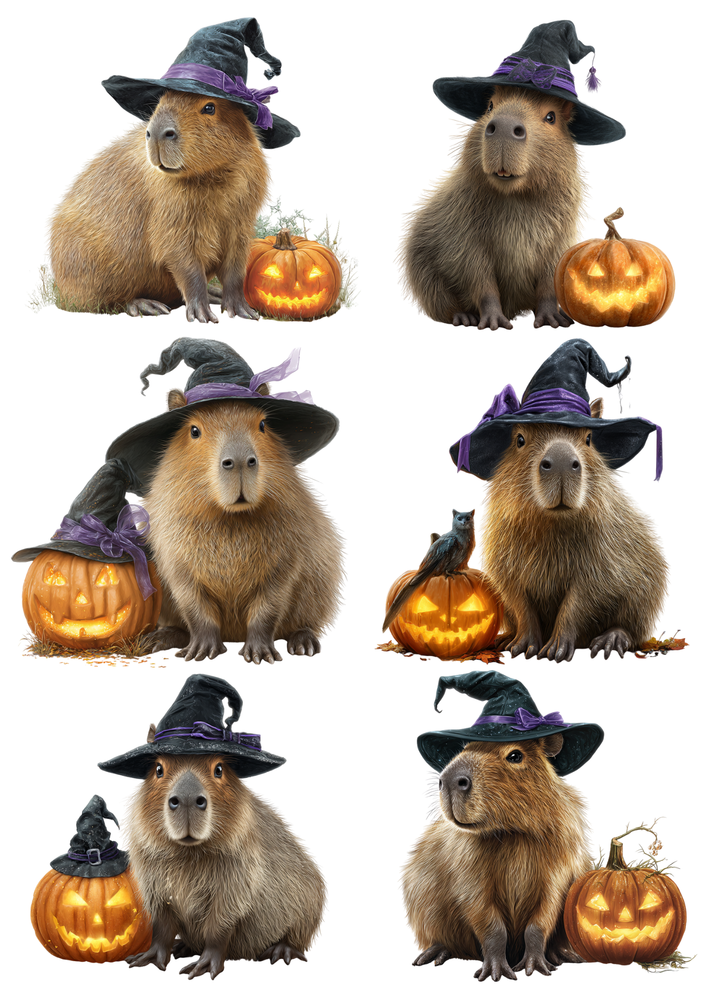 Sticker Sheet / Greeting Card – Capybara With Pumpkins Collage Cat. No. 5043