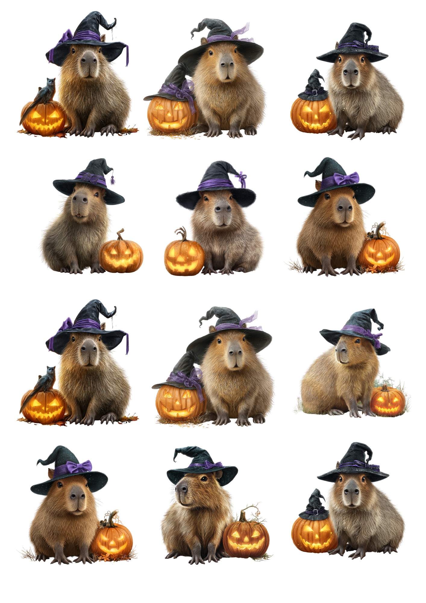 Sticker Sheet / Greeting Card – Capybara With Pumpkins Collage Cat. No. 5044