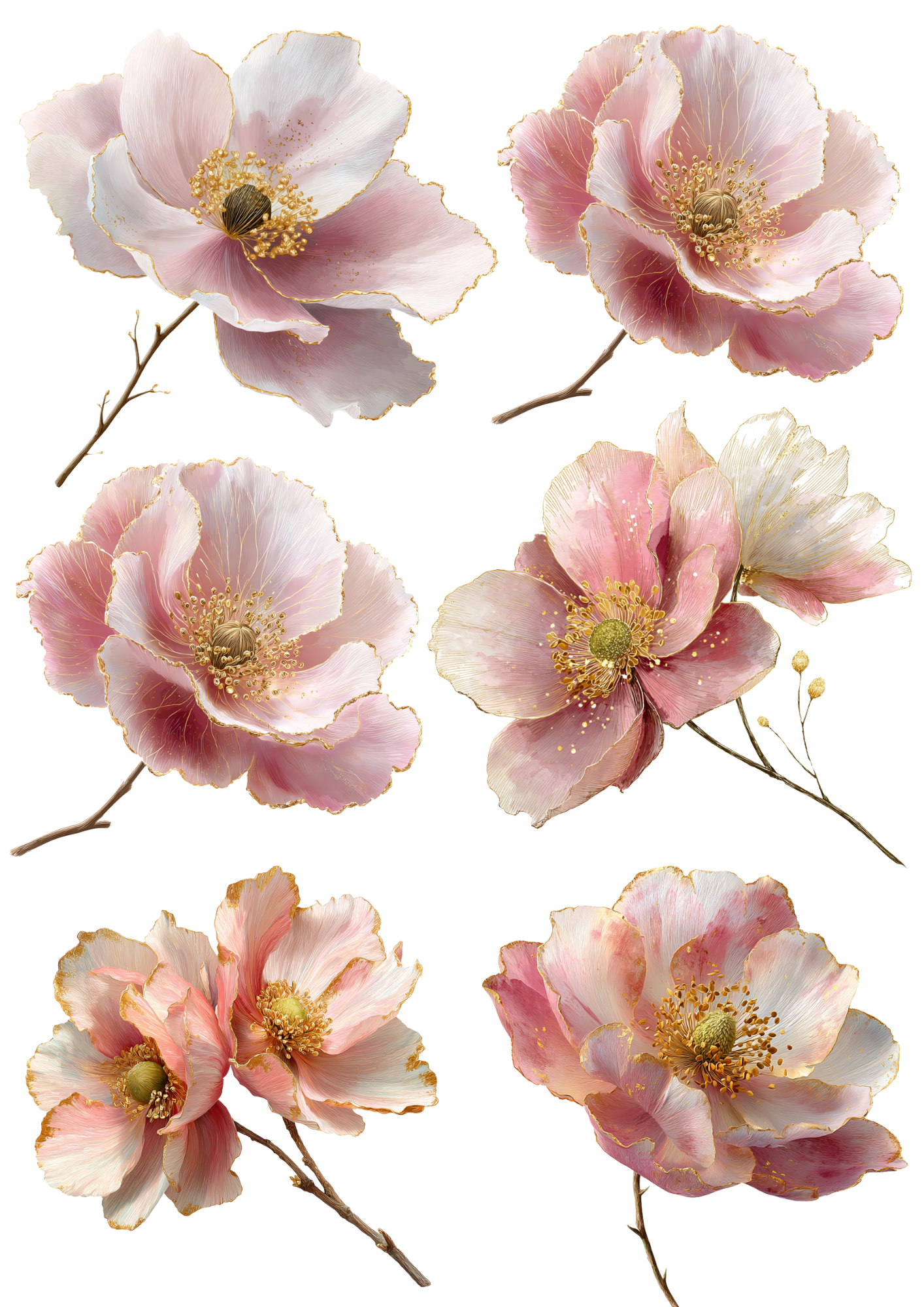 Sticker Sheet / Greeting Card – Abstract Pink Anemones Collage Cat. No. 5046