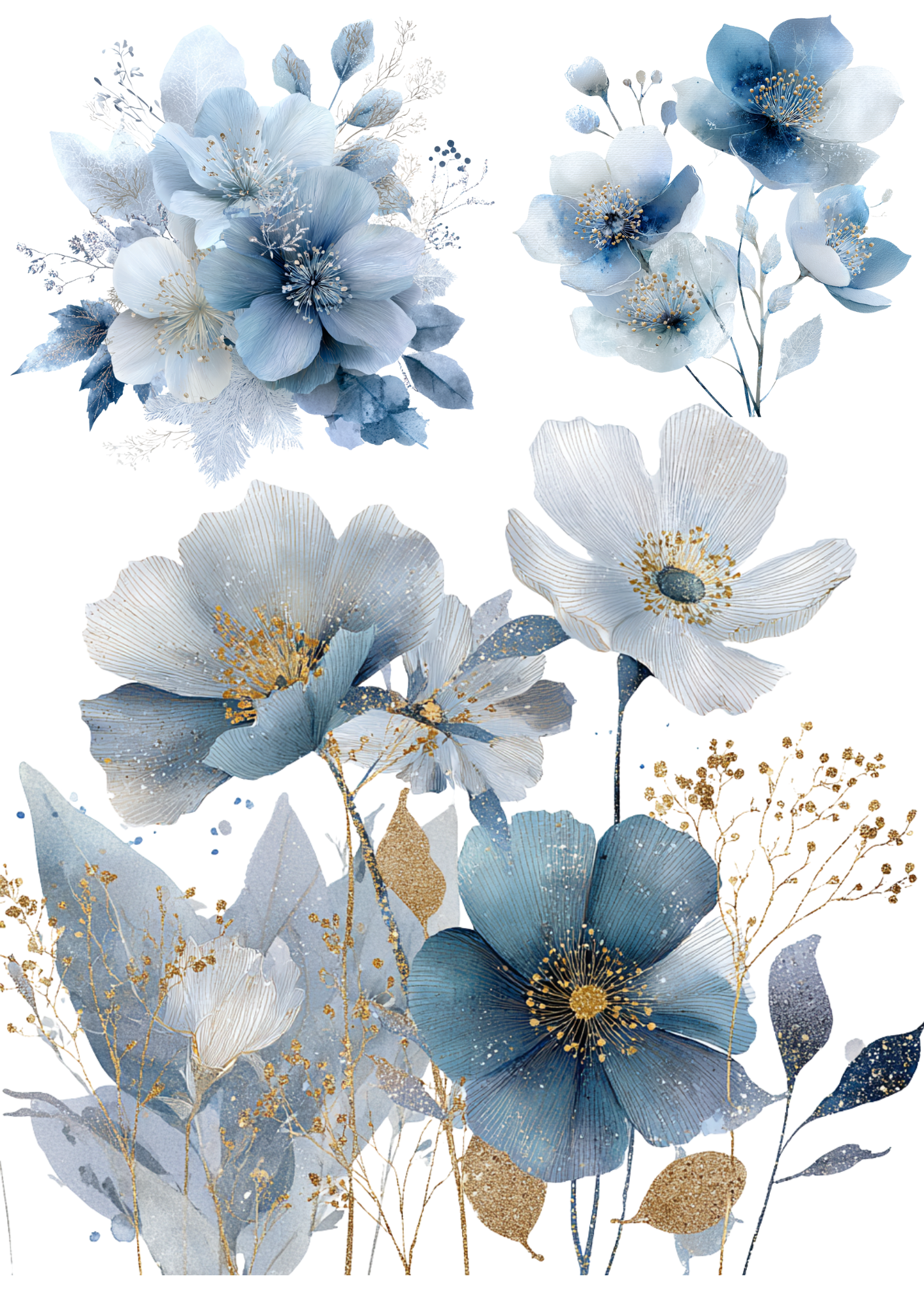 Sticker Sheet / Greeting Card – Abstract Blue Anemones Collage Cat. No. 5047