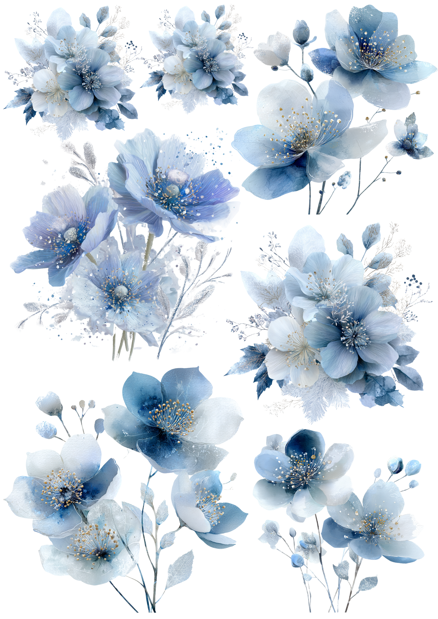 Sticker Sheet / Greeting Card – Abstract Blue Anemones Collage Cat. No. 5048