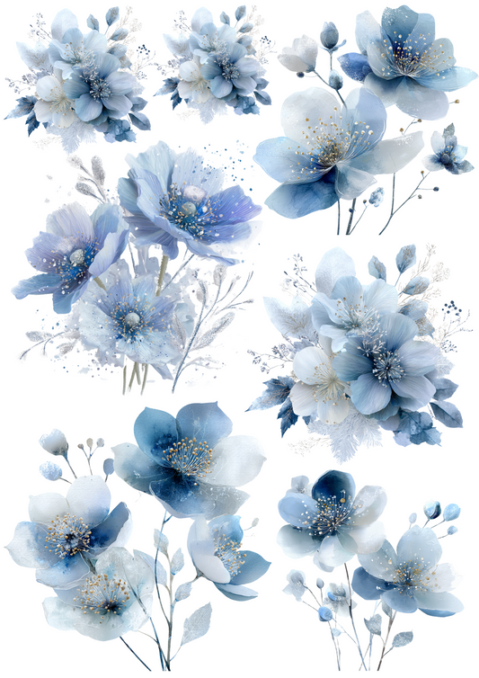 Sticker Sheet - Abstract Blue Anemones Collage Cat. No. 5048