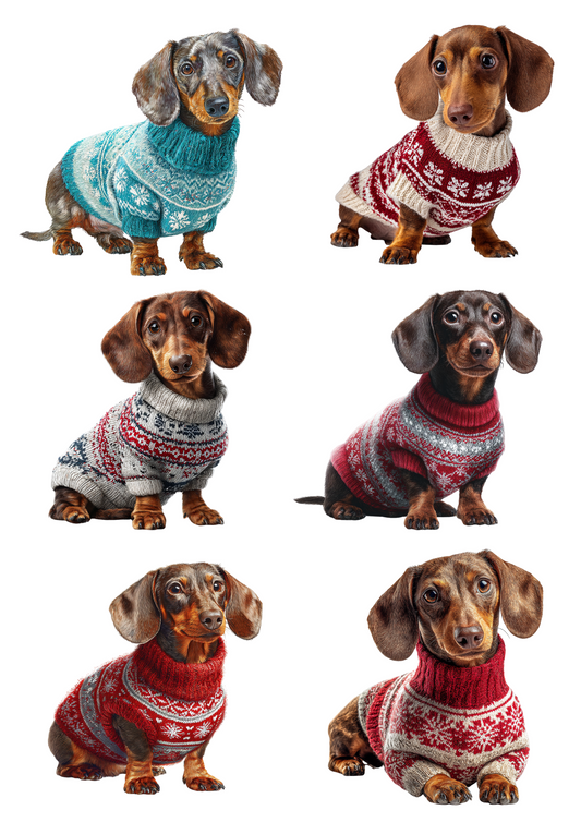Sticker Sheet - Dachshund In Sweater Collage Cat. No. 5051