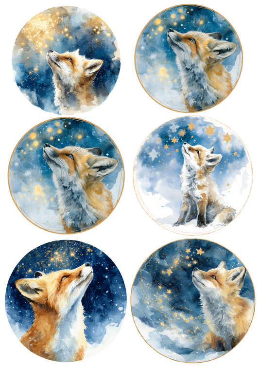 Sticker Sheet - Fox In A Circle Collage Cat. No. 5054