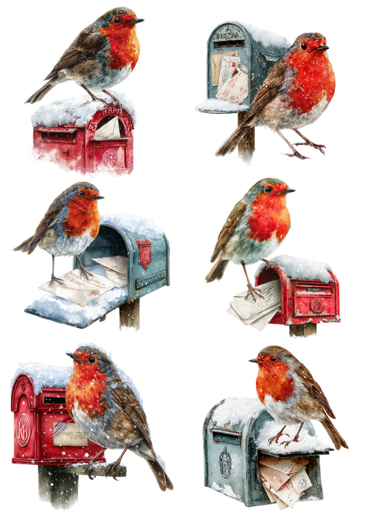 for Decoupage Red Robin on Mailbox Collage – A4 sticker sheet – ArtClipStick
