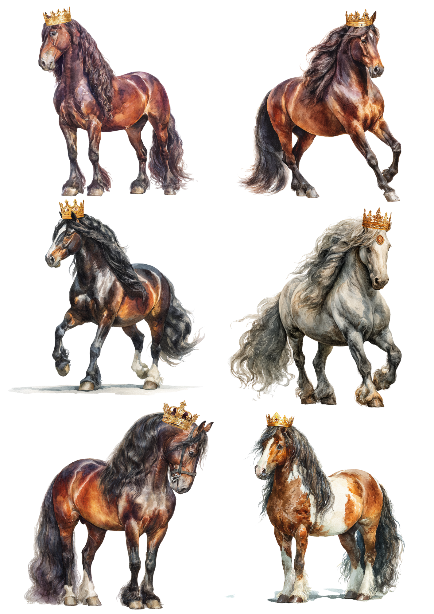 for Decoupage Horses in Crowns Collage – A4 sticker sheet – ArtClipStick
