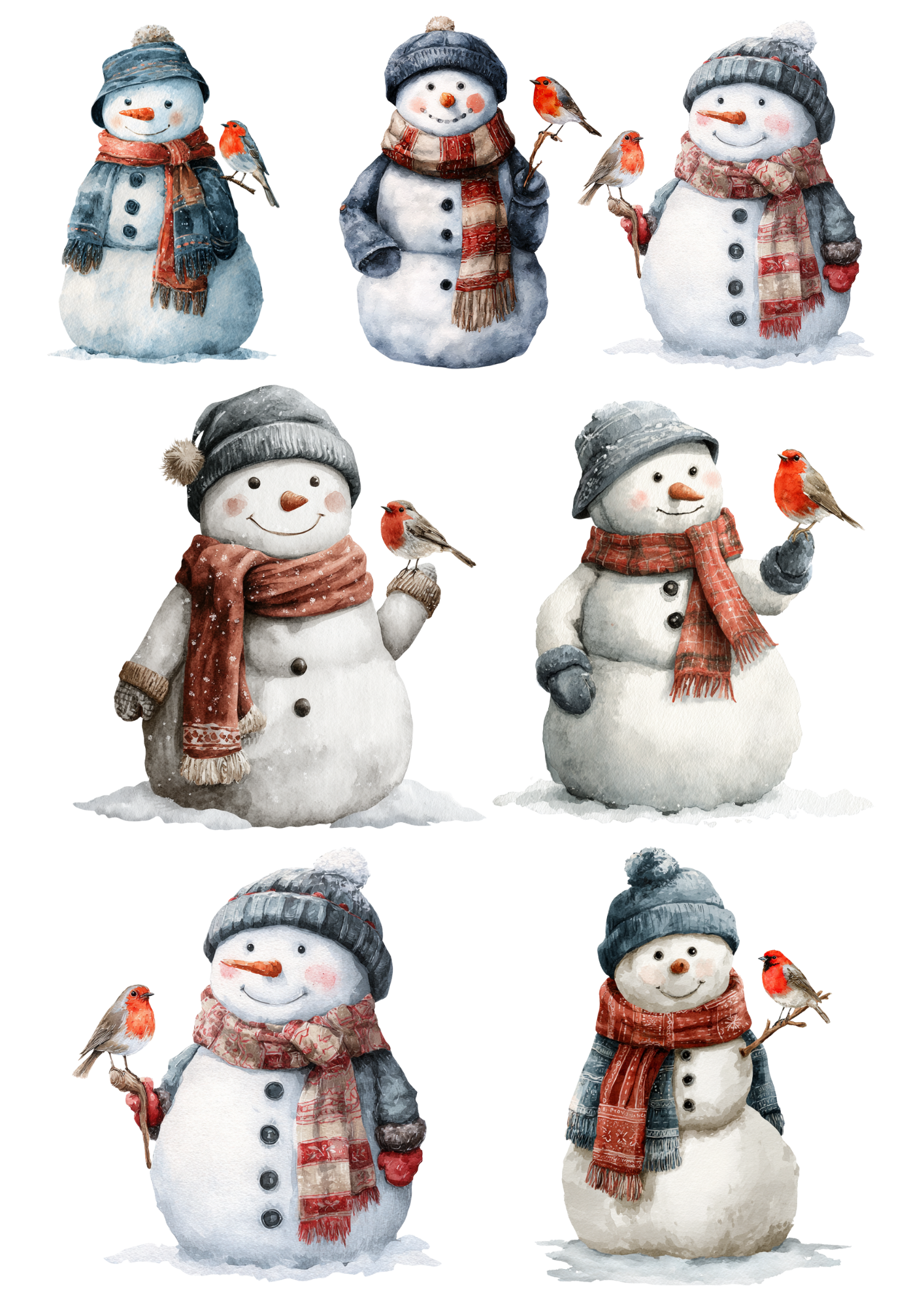 Sticker Sheet / Greeting Card – Snowmen With Red Robin Collage Cat. No. 5074
