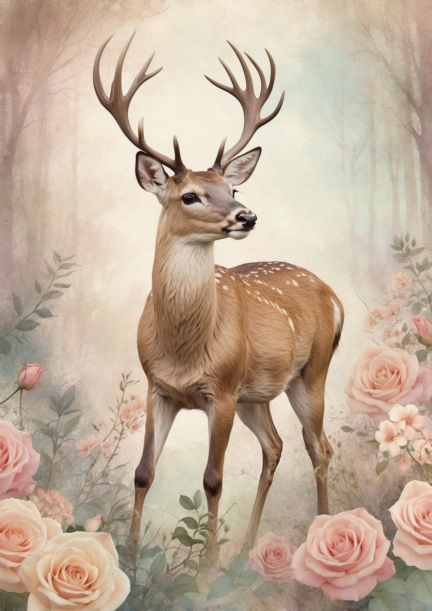 Sticker Sheet - Rice Decoupage Paper Deer Background for Journaling Full Cat. No. 5077