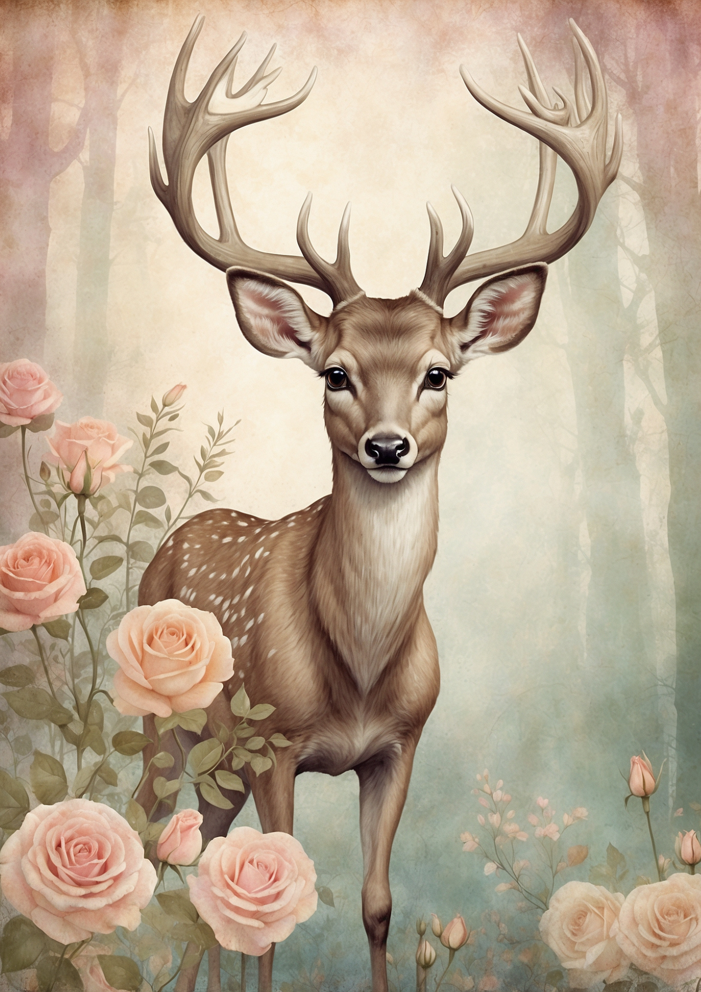 Sticker Sheet / Greeting Card – Rice Decoupage Paper Deer Background for Journaling Full Cat. No. 5078