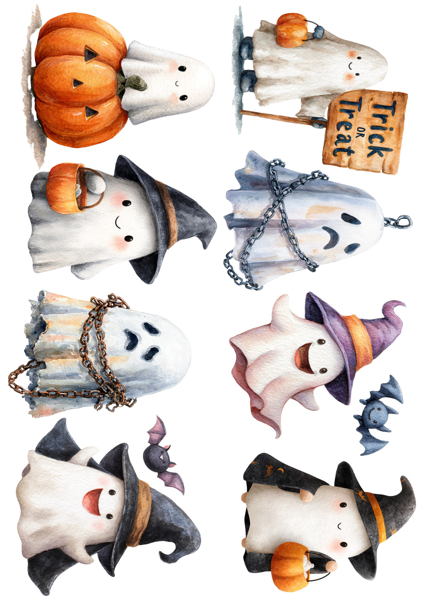 Sticker Sheet / Greeting Card – Halloween Ghosts Collage Cat. No. 5088